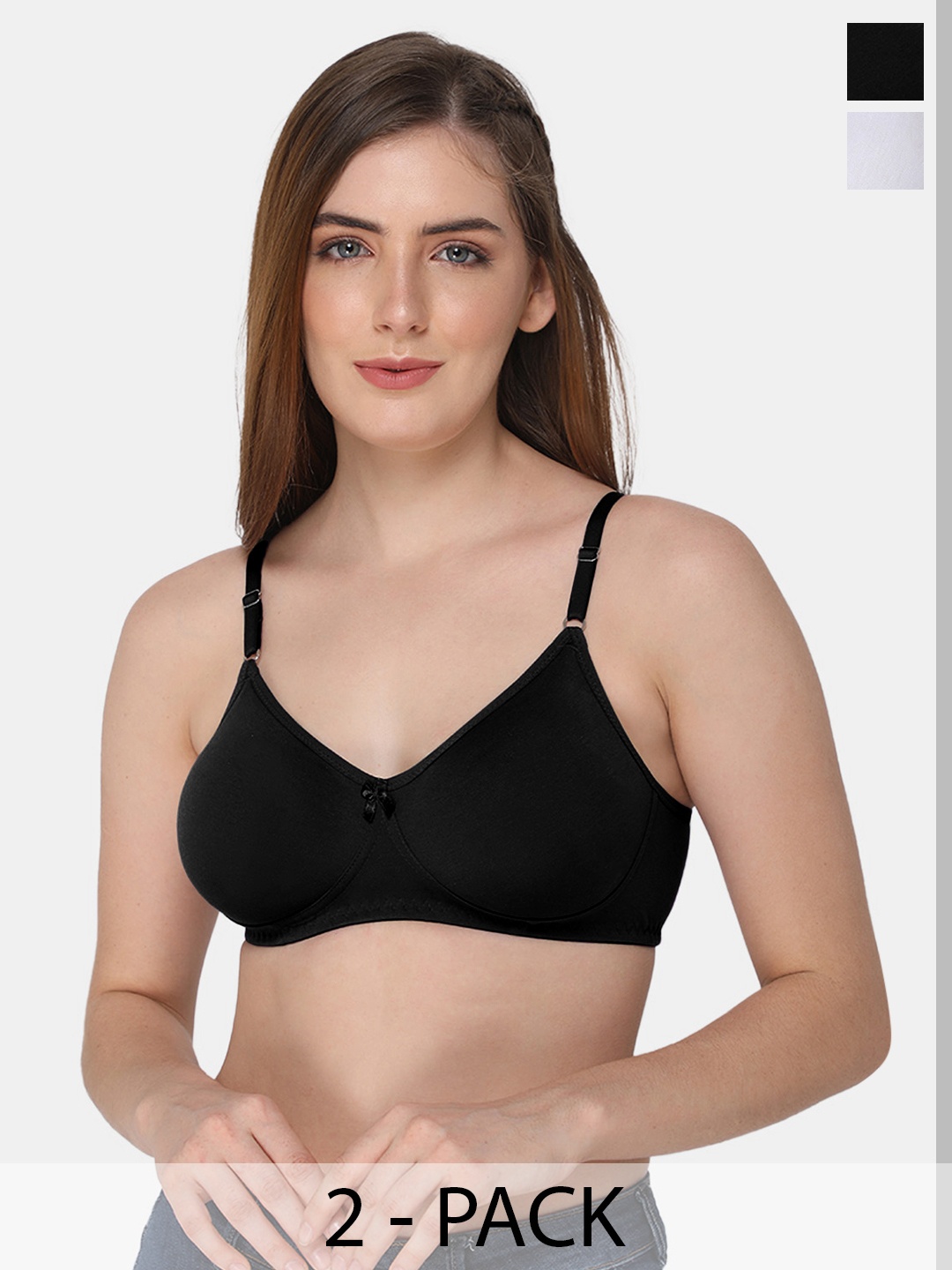 

intimacy LINGERIE Pack Of 2 Medium Coverage Cotton Bra All Day Comfort, Black
