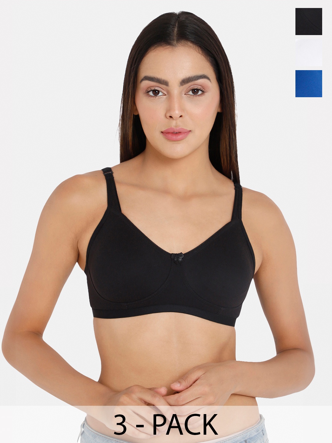 

intimacy LINGERIE Pack Of 3 Medium Coverage Cotton Non-Wired Bra All Day Comfort, Black