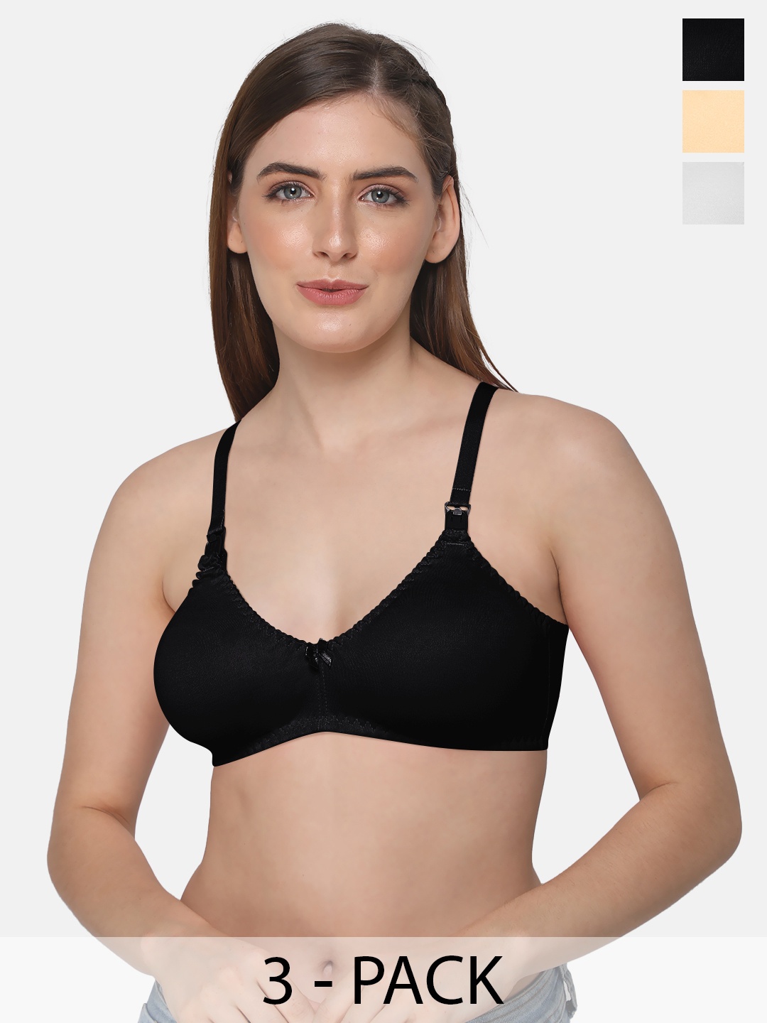 

intimacy LINGERIE Pack Of 3 Non Padded Cotton Everyday Bra- All Day Comfort, Black