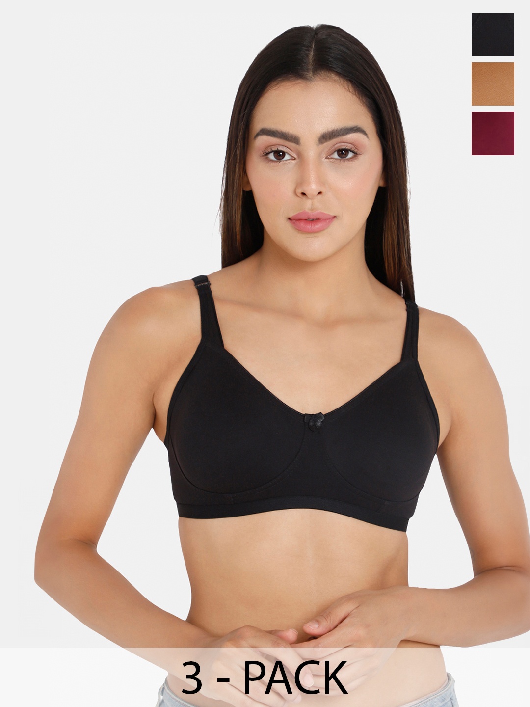 

intimacy LINGERIE Pack Of 3 Medium Coverage Cotton Non-Wired Bra All Day Comfort, Black