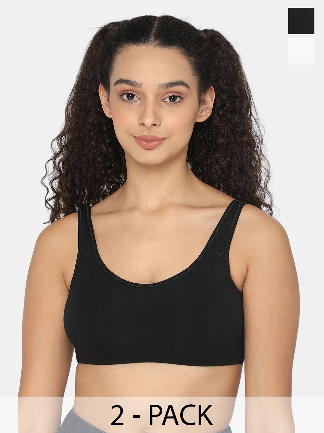 

intimacy LINGERIE Pack of 2 Full Coverage Cotton Workout Bra With All Day Comfort, Black