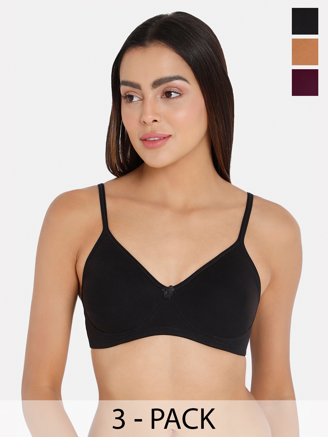 

intimacy LINGERIE Pack Of 3 Non Padded Cotton Everyday Bra- All Day Comfort, Black