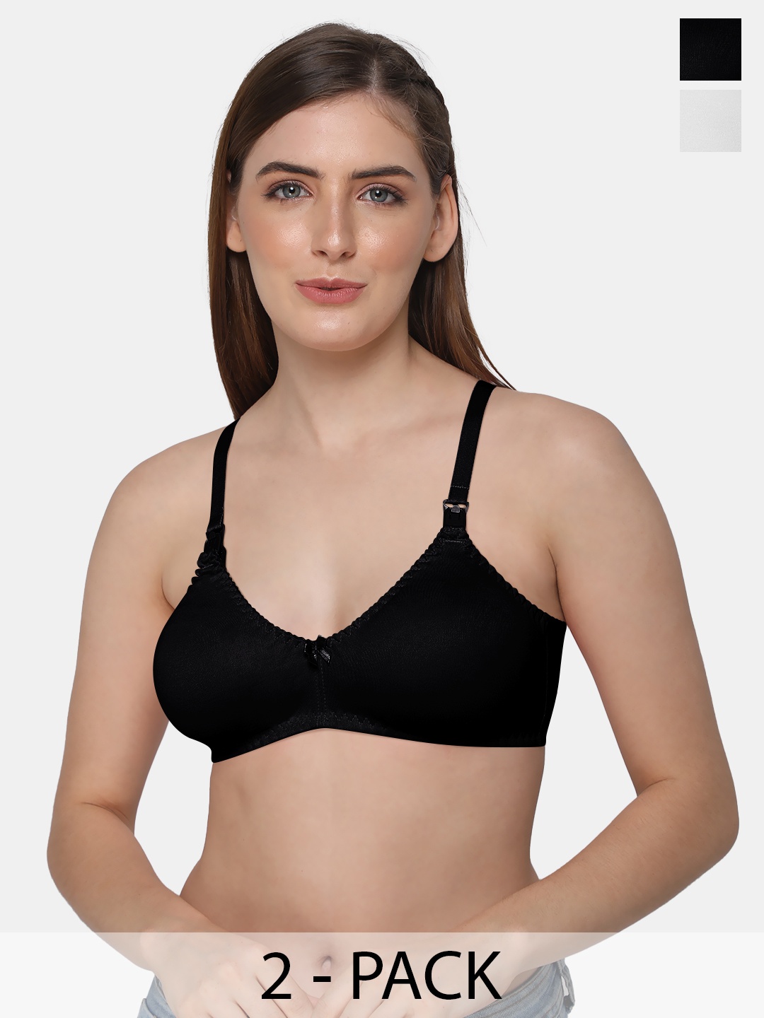 

intimacy LINGERIE Pack Of 2 Medium Coverage Cotton Bra All Day Comfort, Black