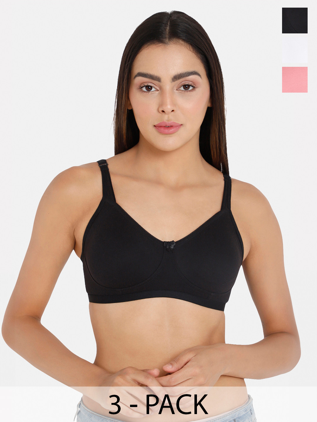 

intimacy LINGERIE Pack Of 3 Cotton Medium Coverage Bra All Day Comfort, Black