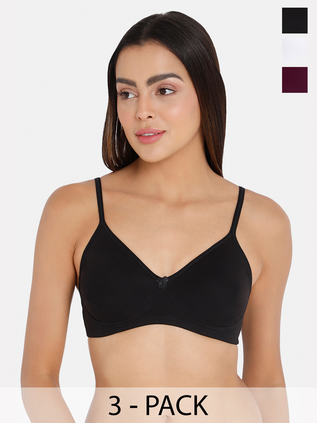 

intimacy LINGERIE Pack Of 3 Cotton Medium Coverage Bra All Day Comfort, Black