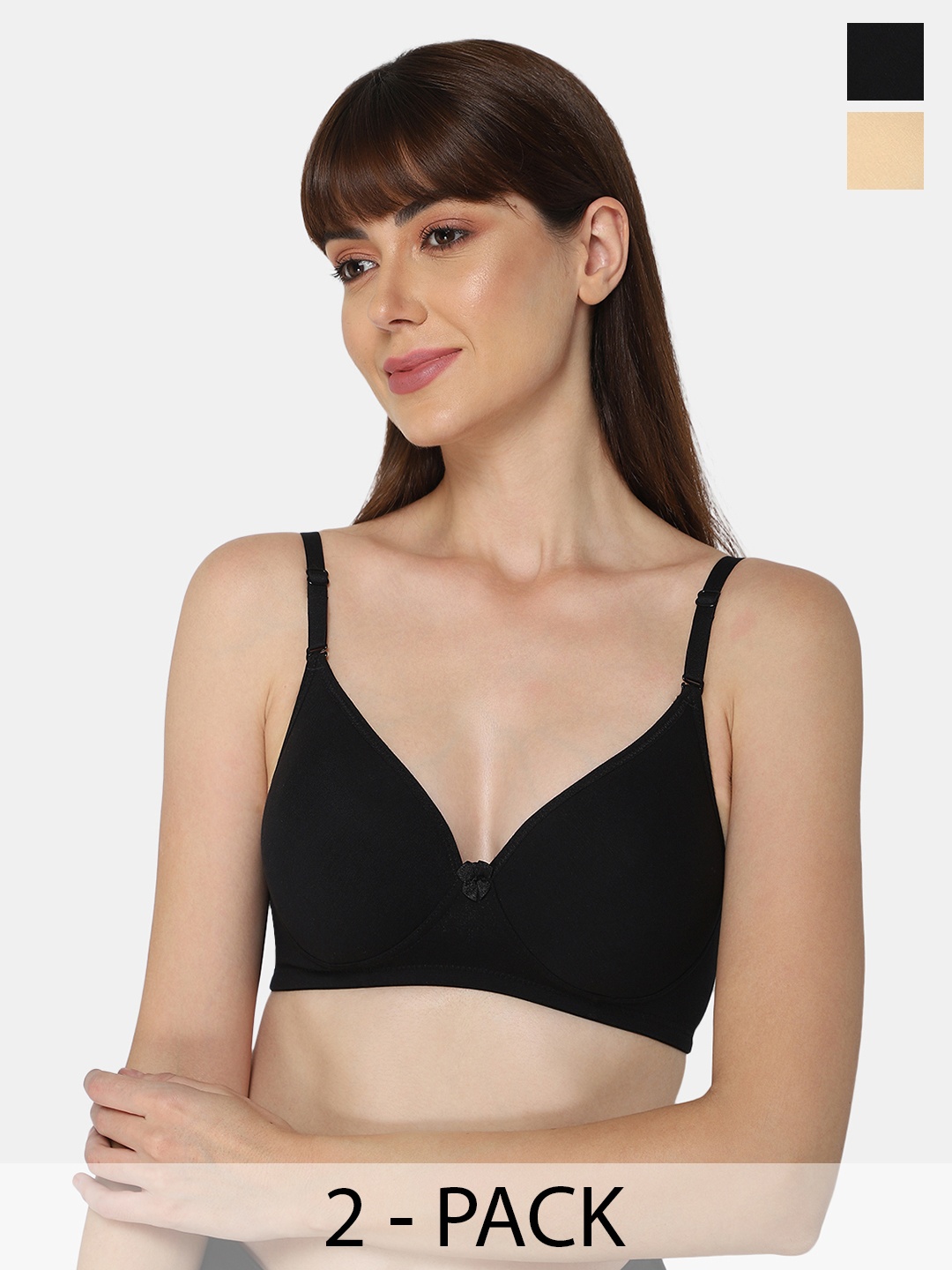 

intimacy LINGERIE Pack of 2 Lightly Padded Cotton Full Coverage Bra All Day Comfort, Black