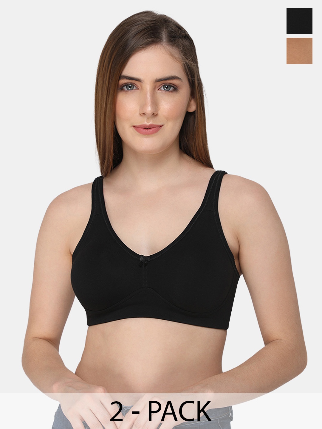 

intimacy LINGERIE Pack of 2 Everyday Cotton Bra Full Coverage All Day Comfort, Black