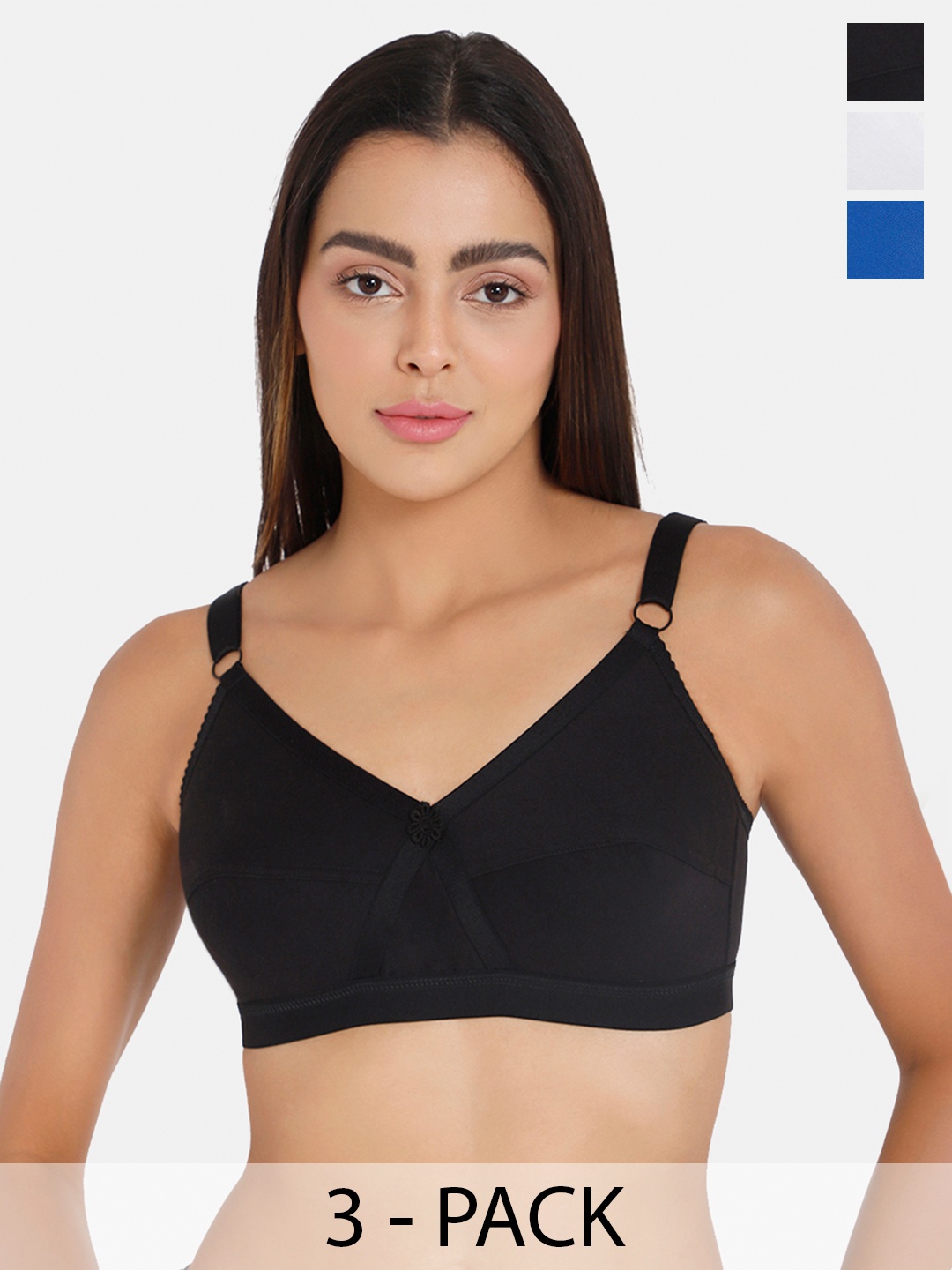 

intimacy LINGERIE Pack of 3 Full Coverage Cotton Everyday Bras With All Day Comfort, Black