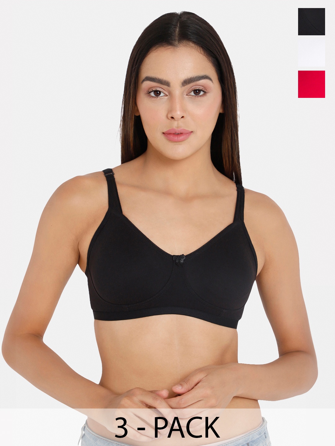 

intimacy LINGERIE Pack Of 3 Cotton Medium Coverage Bra All Day Comfort, Black