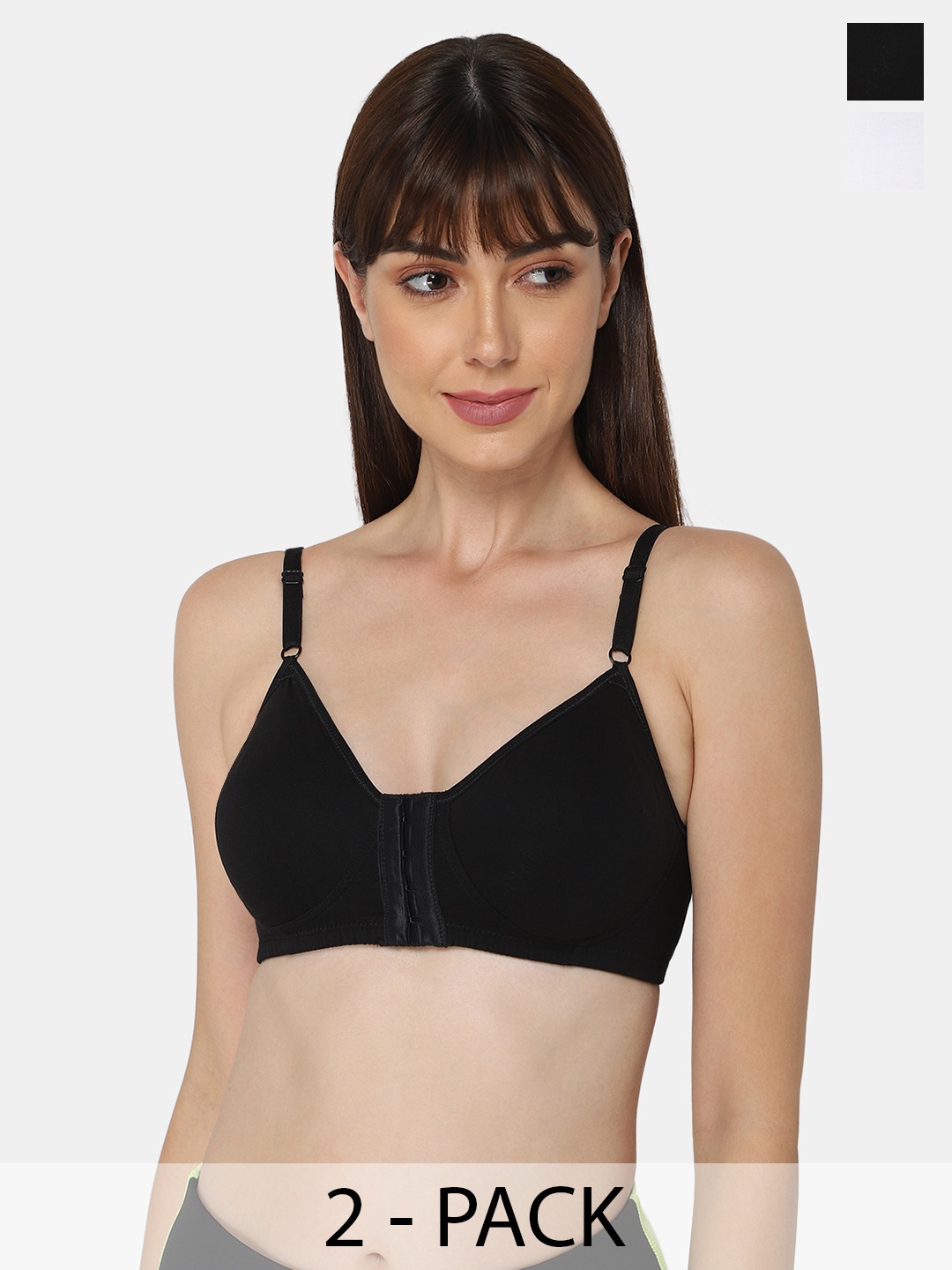 

intimacy LINGERIE Pack Of 2 Medium Coverage Cotton Bra All Day Comfort, Black