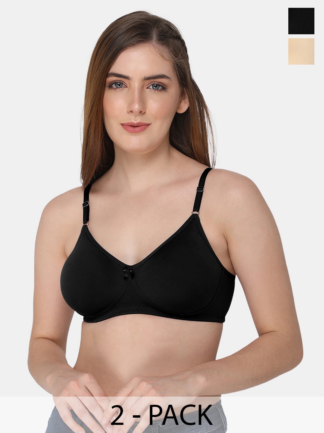 

intimacy LINGERIE Pack of 2 Medium Coverage Cotton Everyday Bra With All Day Comfort, Black
