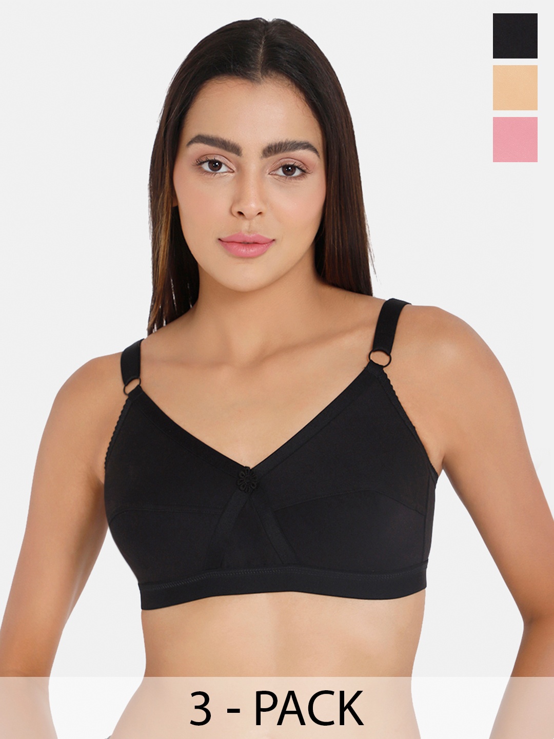 

intimacy LINGERIE Pack Of 3 Full Coverage Cotton Everyday Bra With All Day Comfort, Black