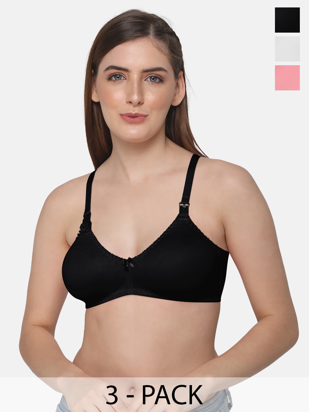 

intimacy LINGERIE Pack Of 3 Cotton Medium Coverage Bra All Day Comfort, Black