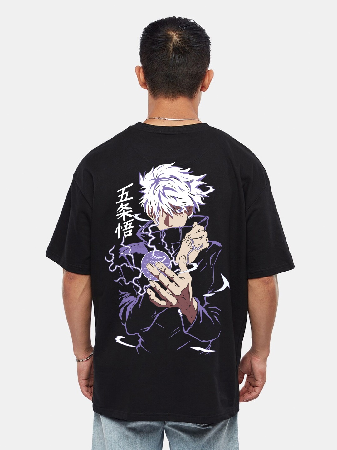 

Crazymonk Jujutsu Kaisen Gojo Satoru Anime Printed Cotton Oversized T-shirt, Black