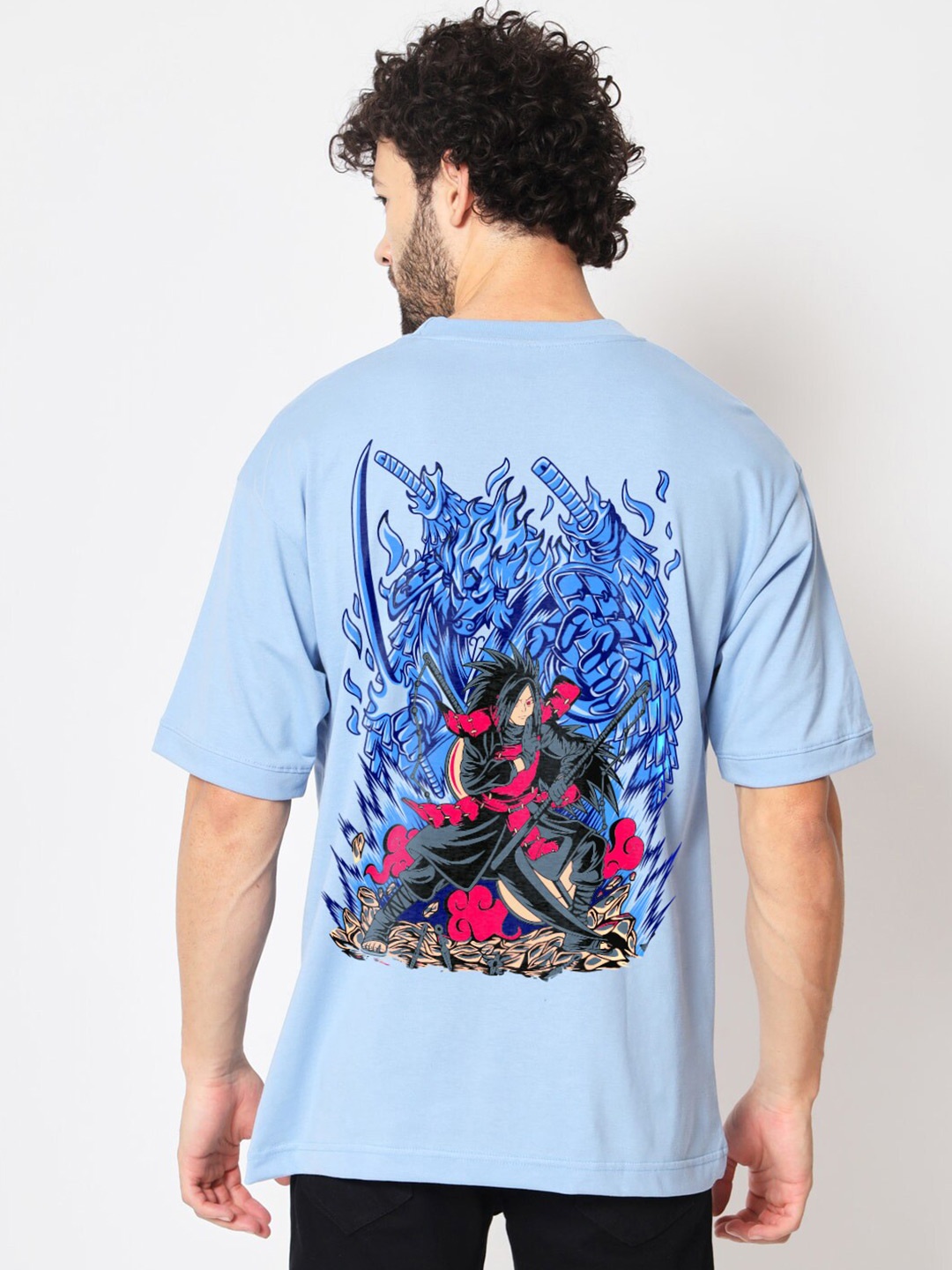 

Crazymonk Naruto Madara Uchiha Anime Printed Cotton Oversized T-shirt, Blue