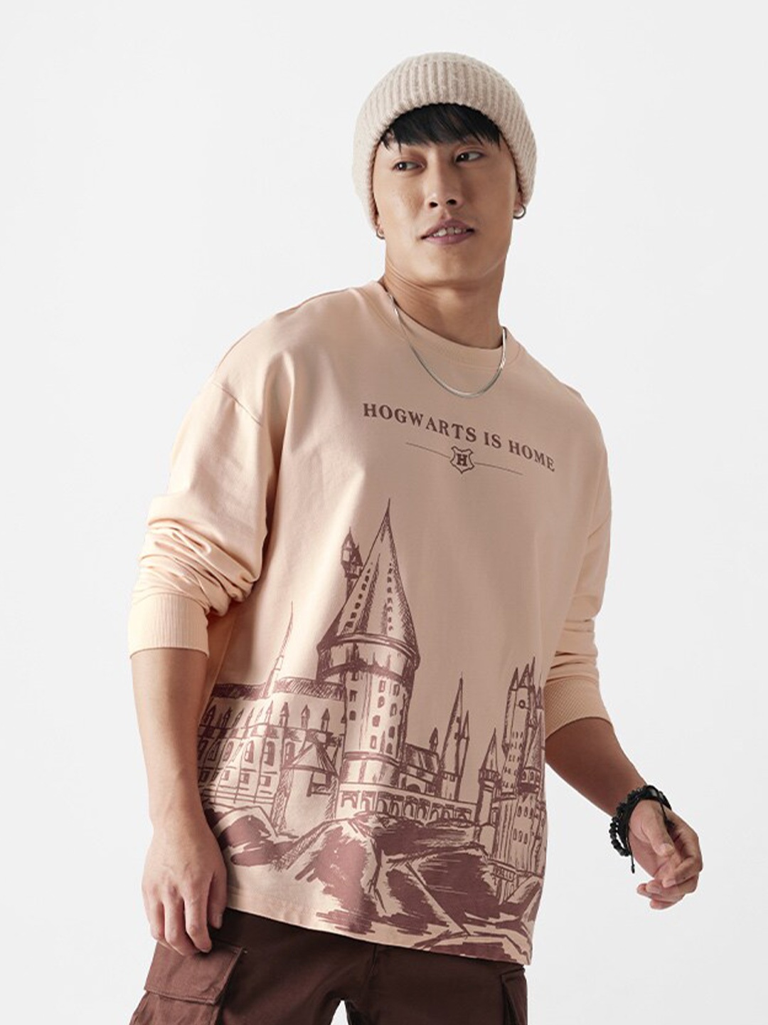 

The Souled Store Graphic Printed Oversized Pure Cotton T-shirt, Pink