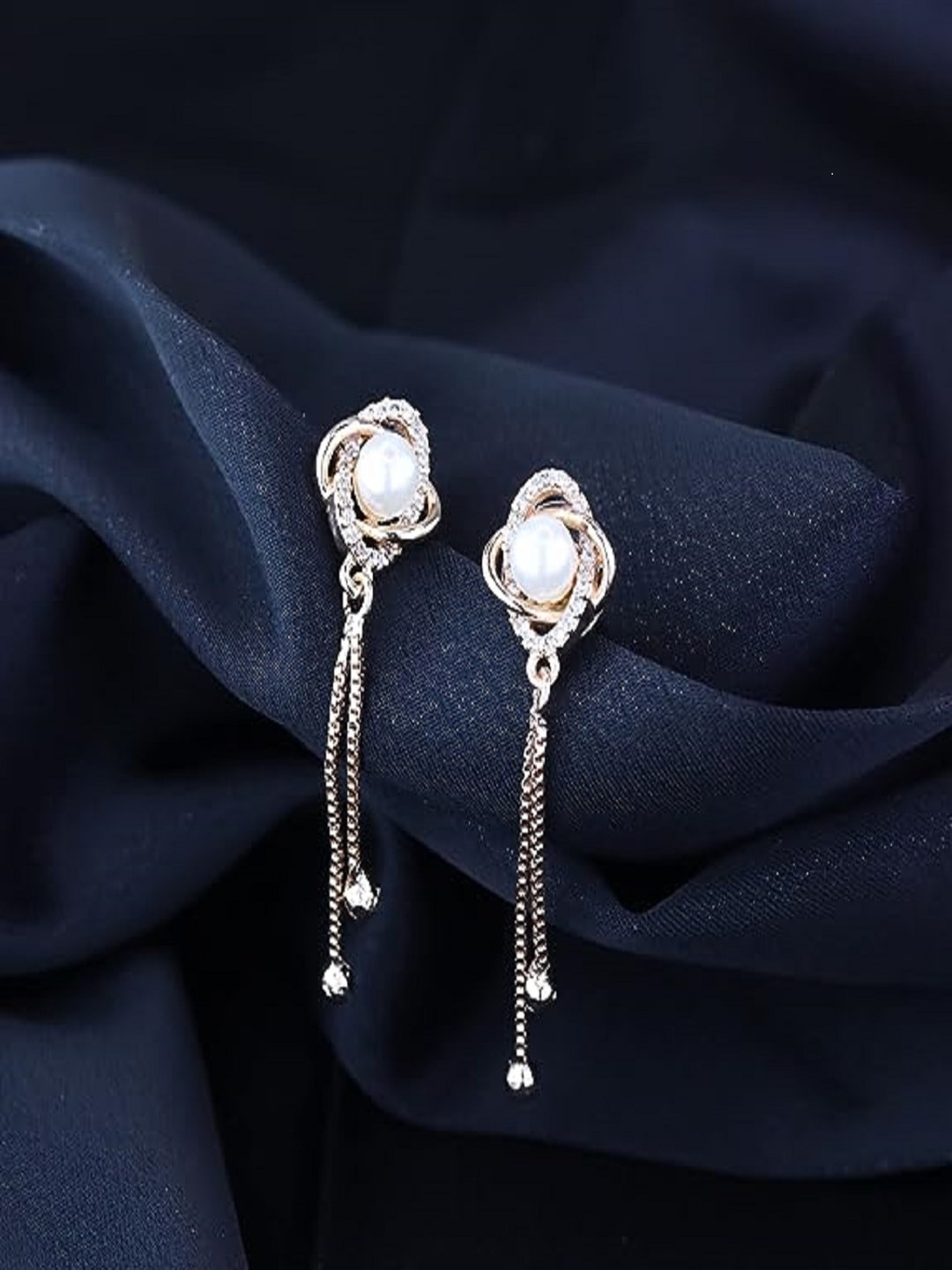 

I Jewels Rose Gold-Plated AD-Studded Contemporary Drop Earrings
