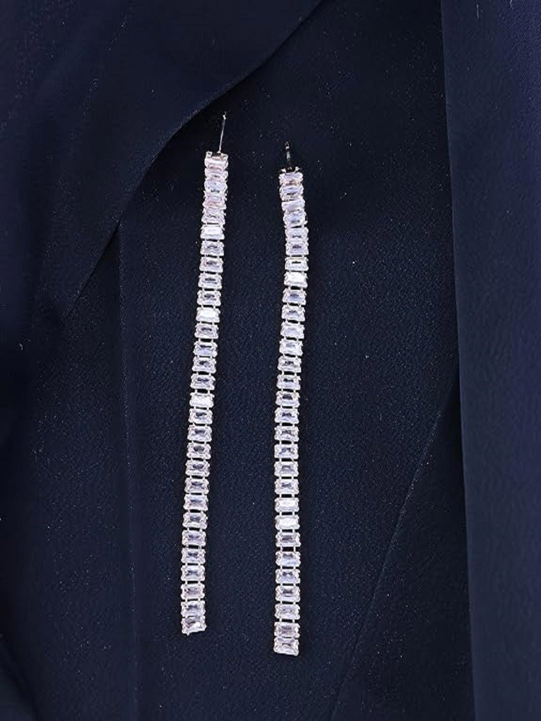

I Jewels Rose Gold Plated Cubic Zirconia Studded Contemporary Drop Earrings