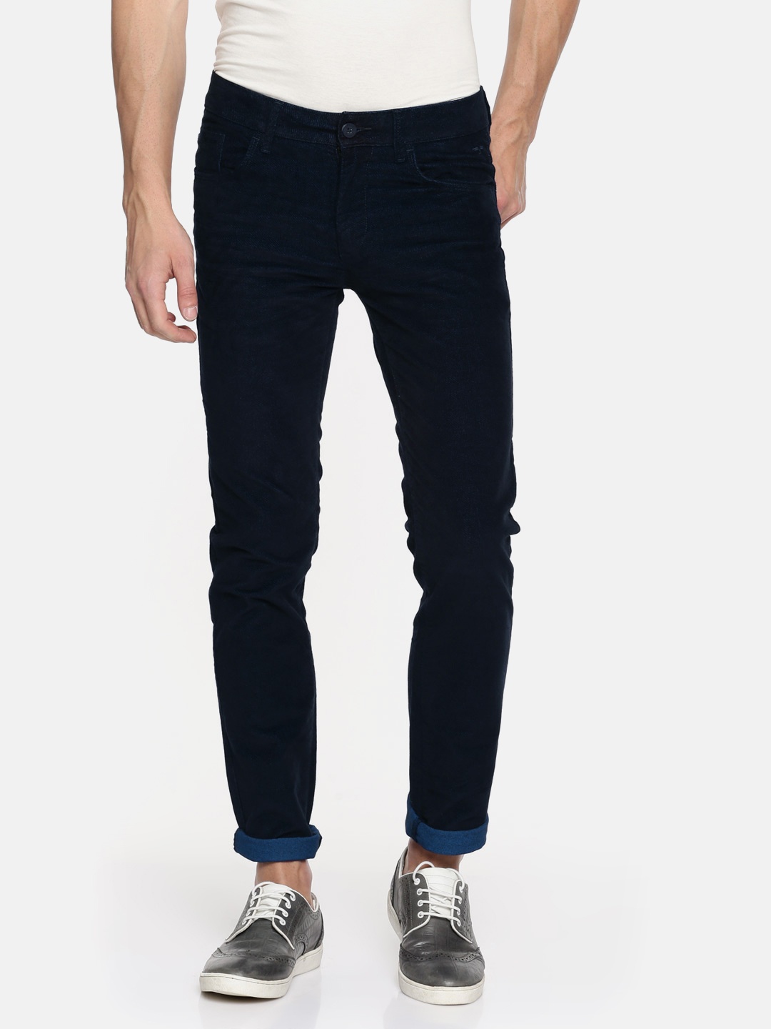 

Flying Machine Men Navy Slim Fit Solid Regular Trousers, Navy blue