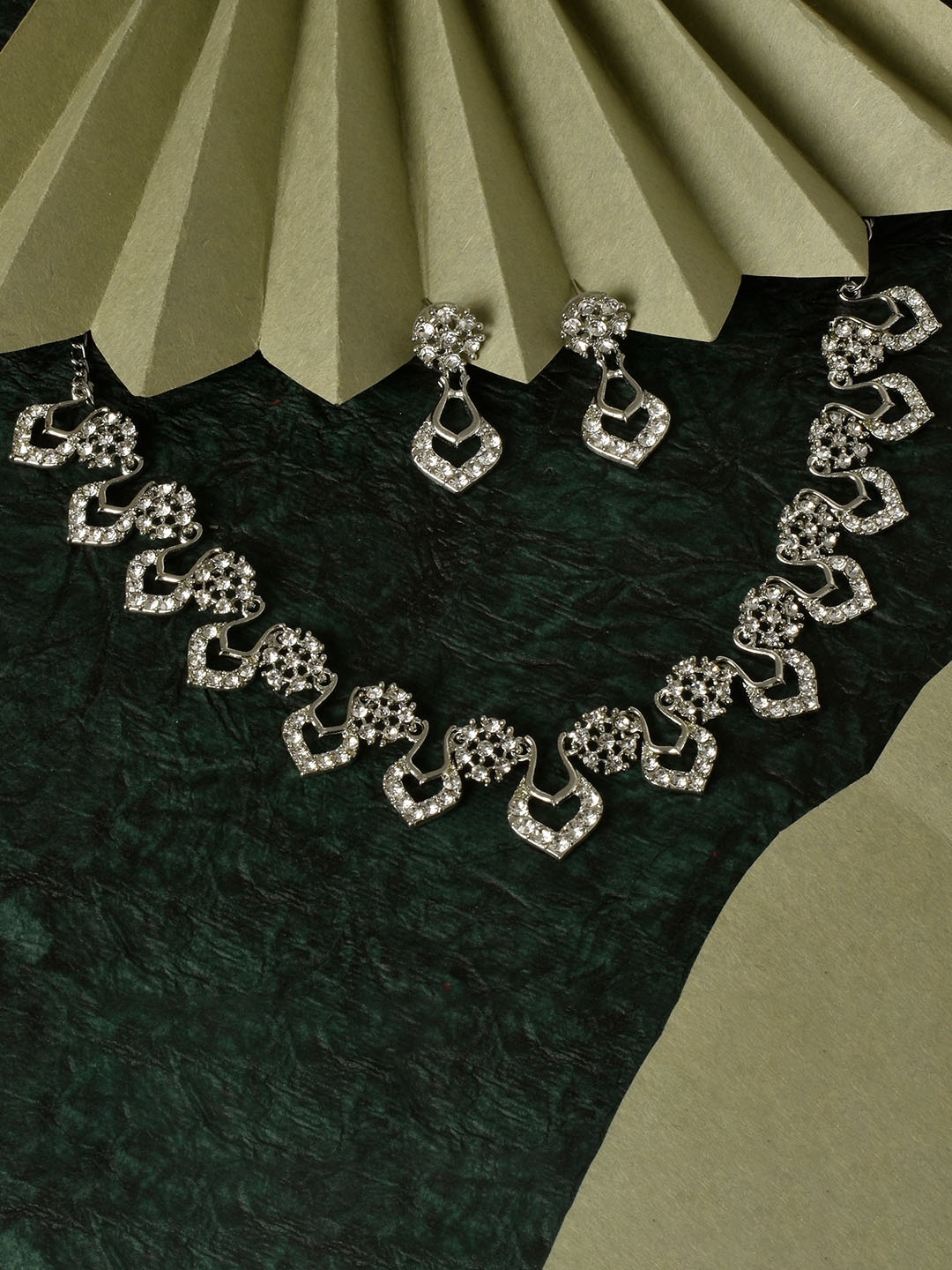 

Kord Store Rhodium-Plated AD Studded Jewellery Set, Silver