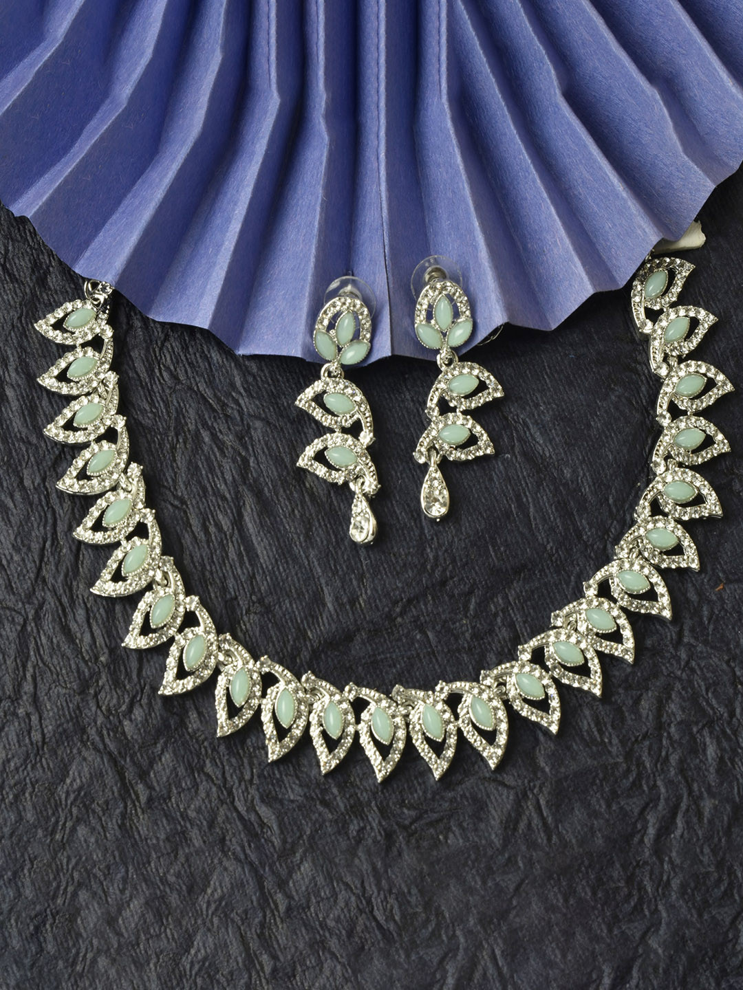 

Kord Store Rhodium-Plated AD Studded Jewellery Set, Silver