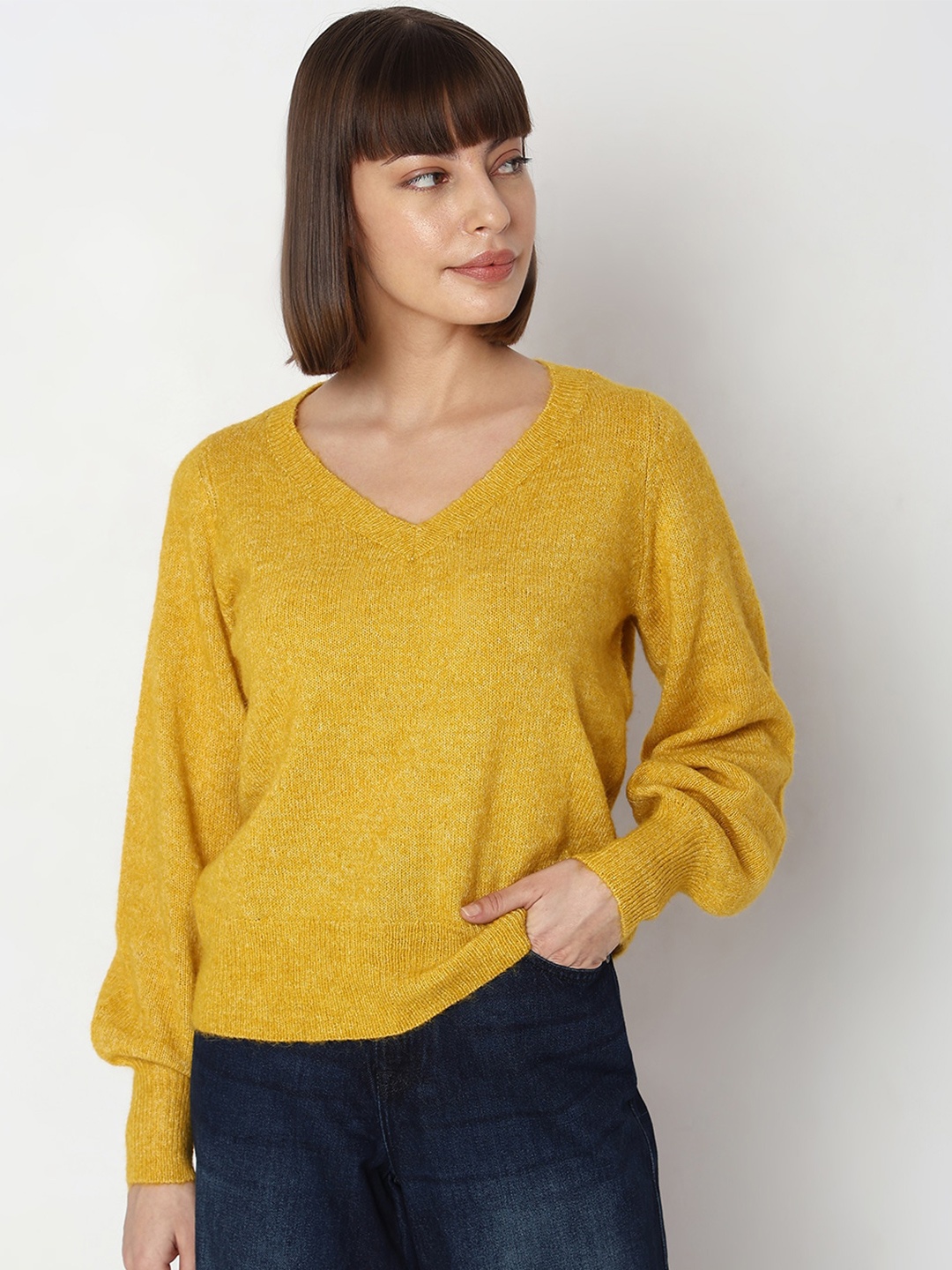 

Vero Moda Ribbed V-Neck Pullover, Yellow