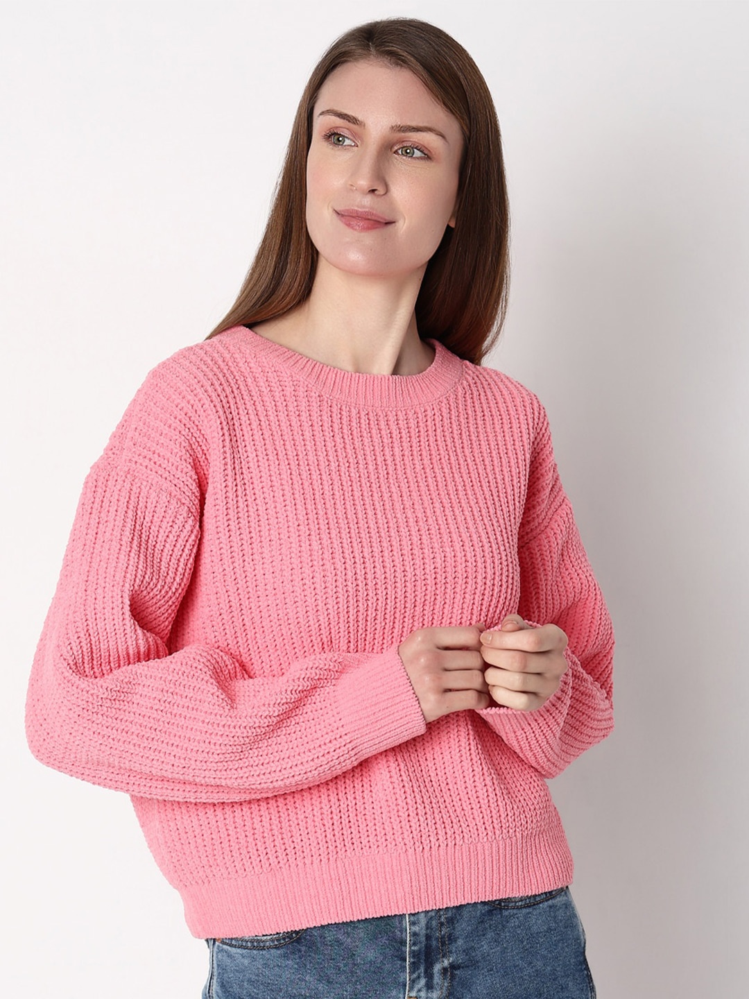 

Vero Moda Self Design Cable Knit Pullover, Pink