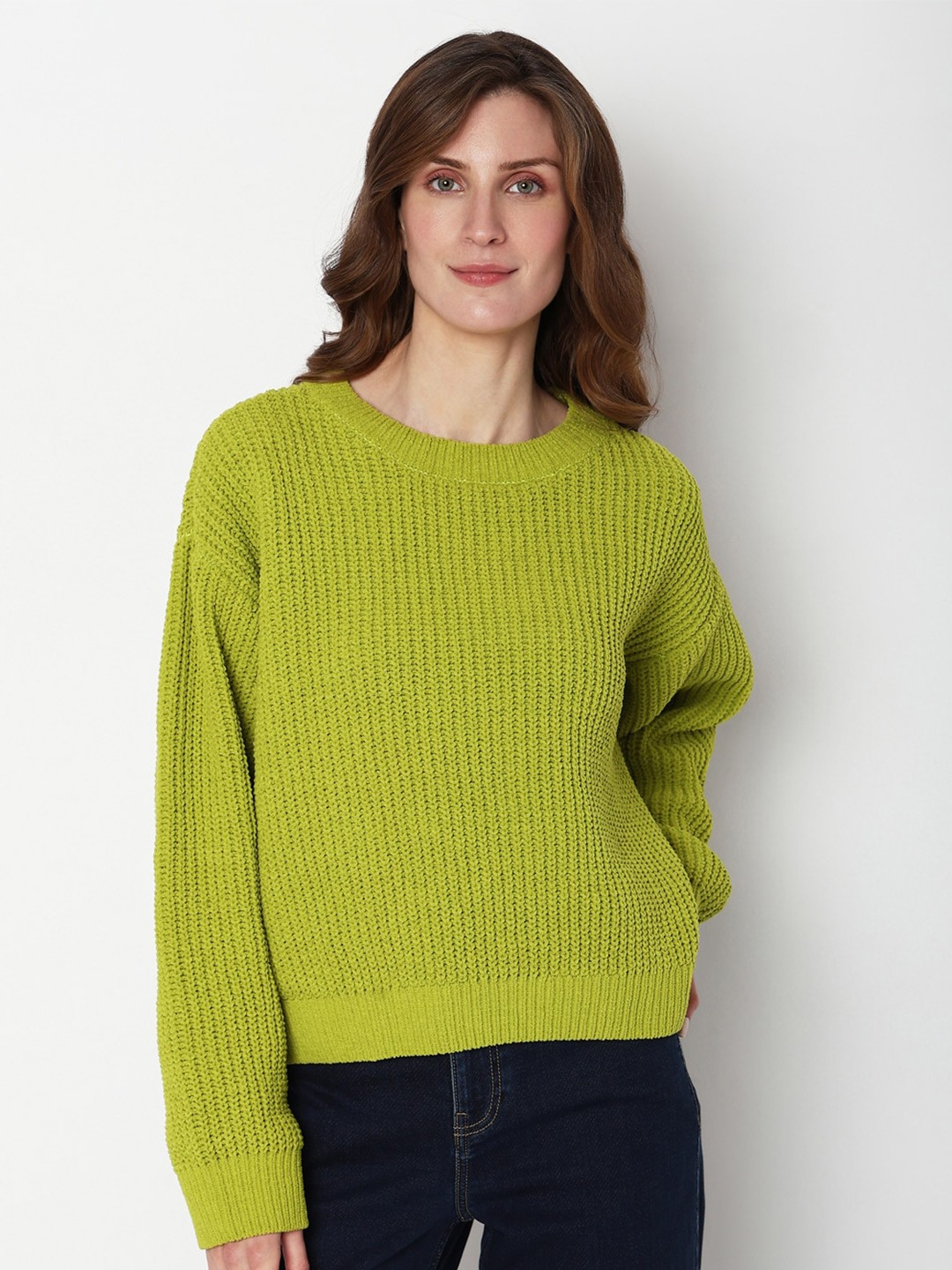 

Vero Moda Self Design Cable Knit Pullover, Green