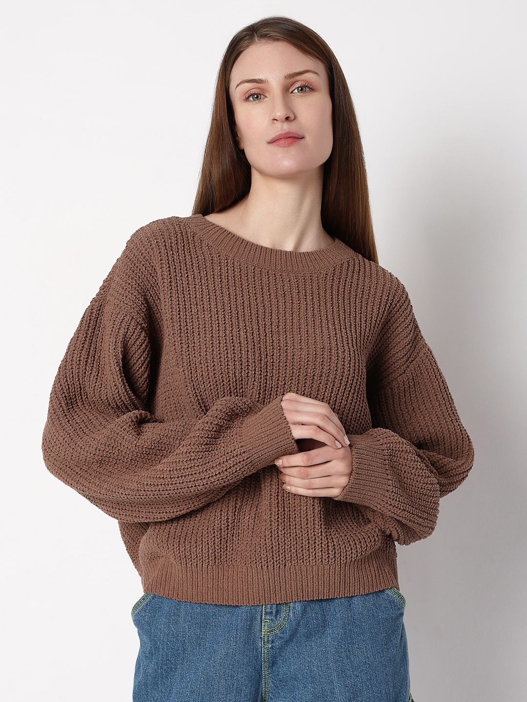 

Vero Moda Ribbed Round Neck Pullover, Brown