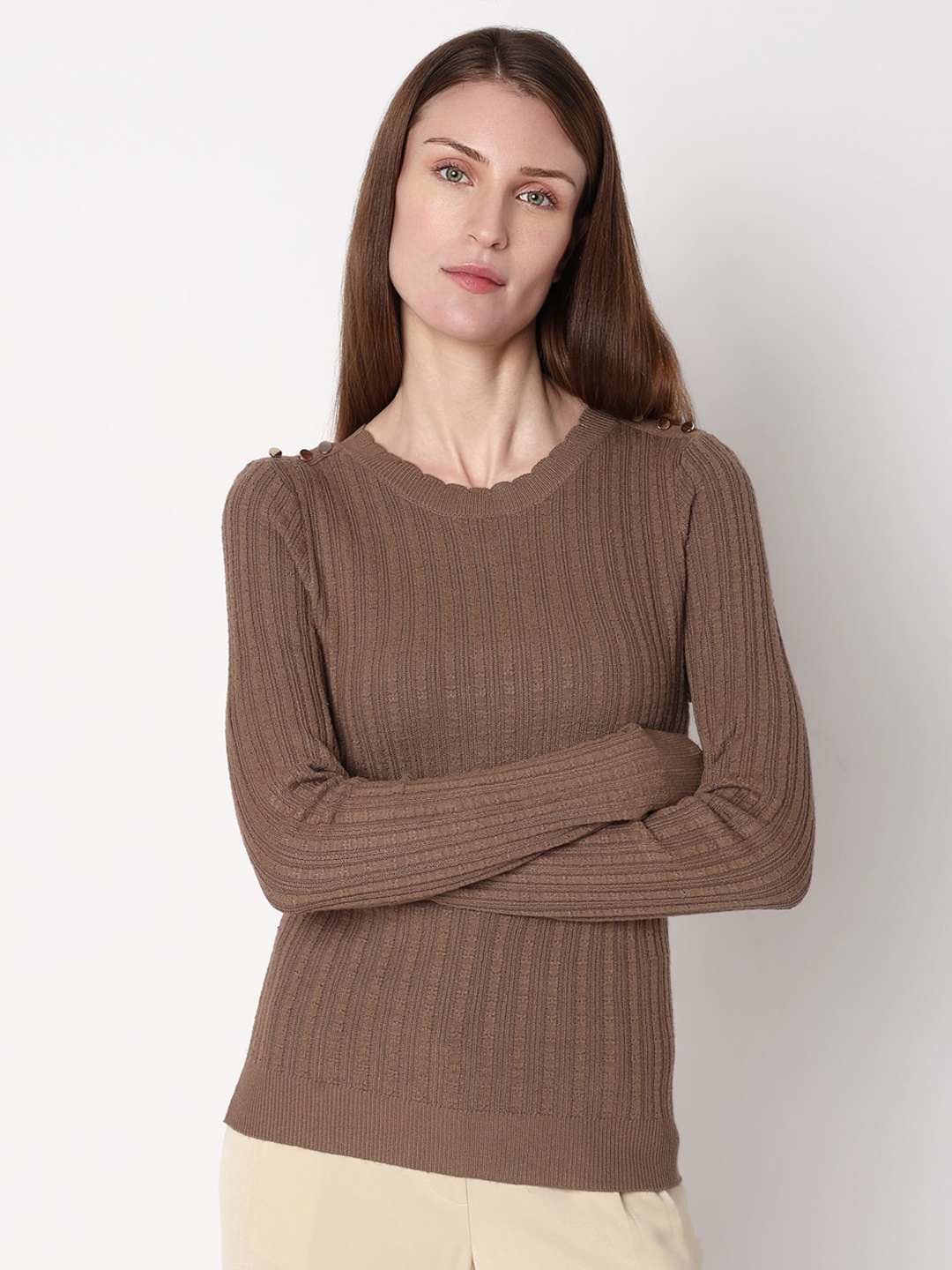 

Vero Moda Ribbed Round Neck Pullover, Brown