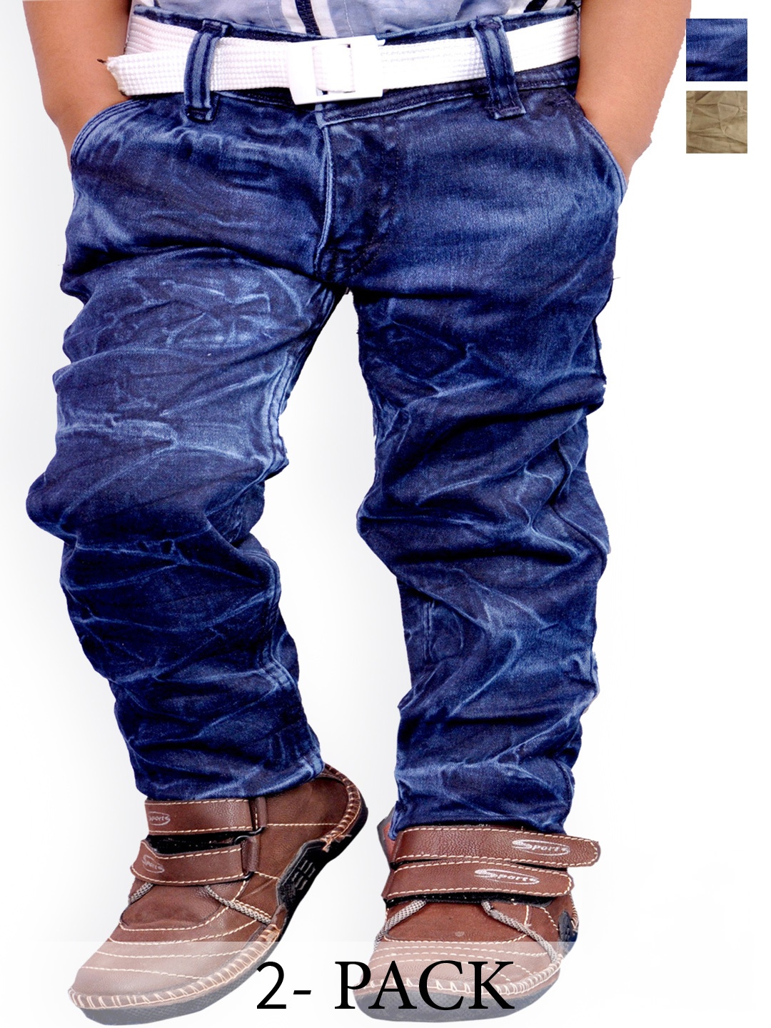 

BAESD Pack Of 2 Boys Slim Fit Mid-Rise Cotton Cargos, Blue