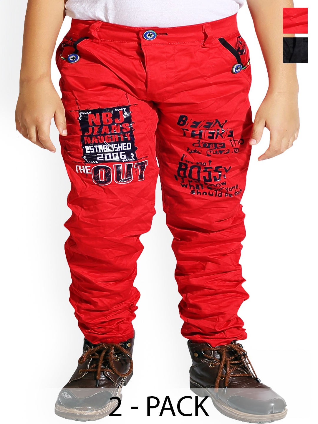 

BAESD Boys Typography Printed Mid-Rise Trousers, Red