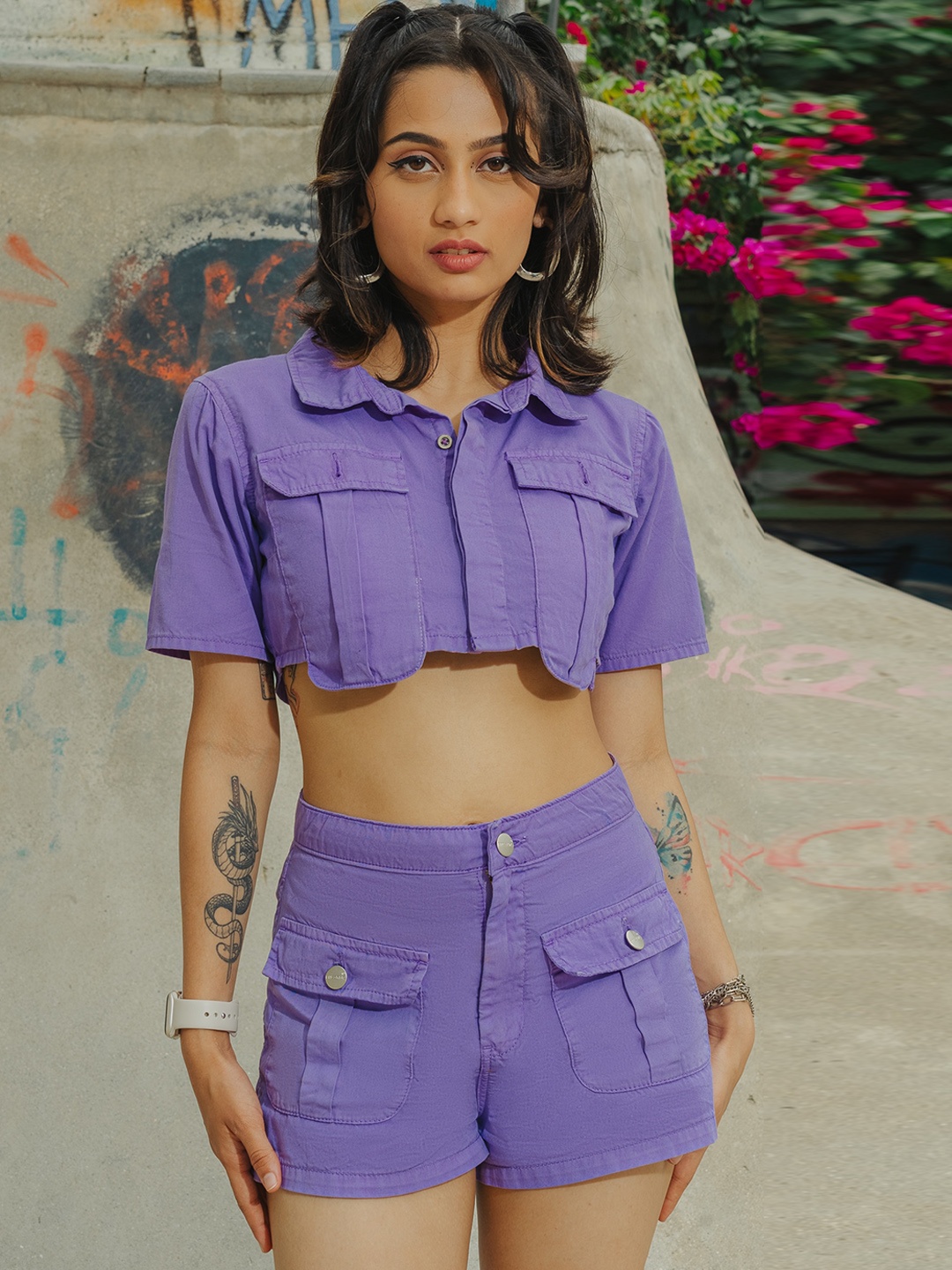 

FREAKINS Women High-Rise Denim Shorts, Purple