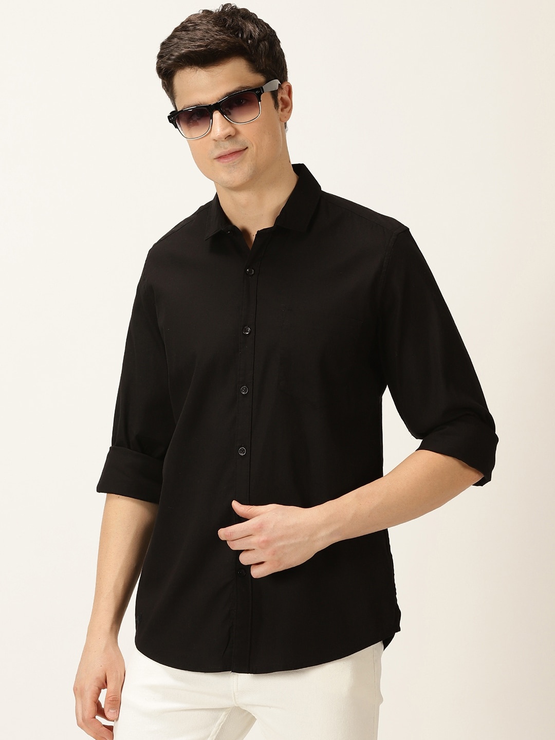 

Mast & Harbour Classic Slim Fit Pure Cotton Casual Shirt, Black