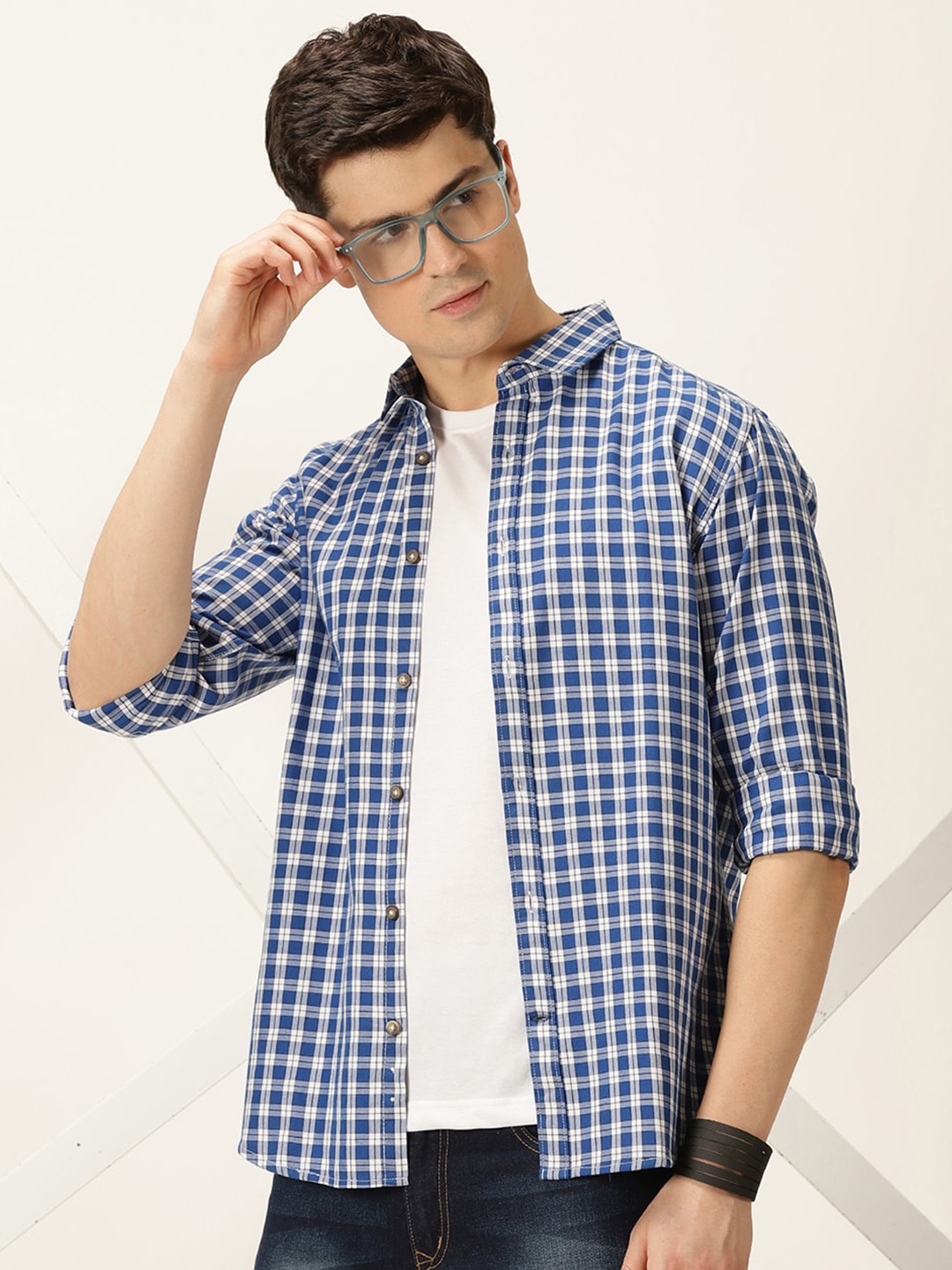 

Mast & Harbour Classic Slim Fit Gingham Checked Pure Cotton Casual Shirt, Blue