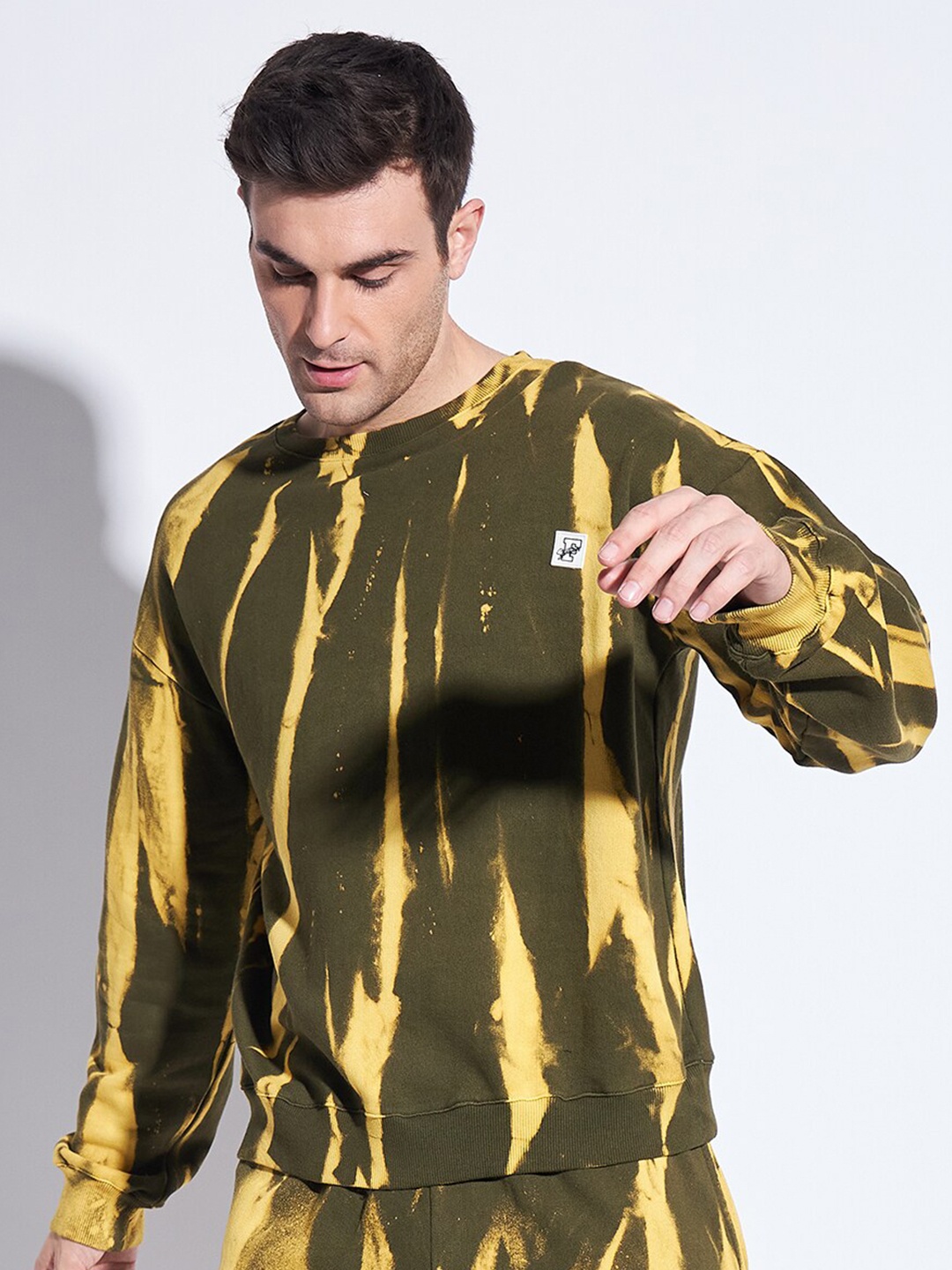 

FUGAZEE Tie Dye Printed Round Neck Cotton Pullover, Olive