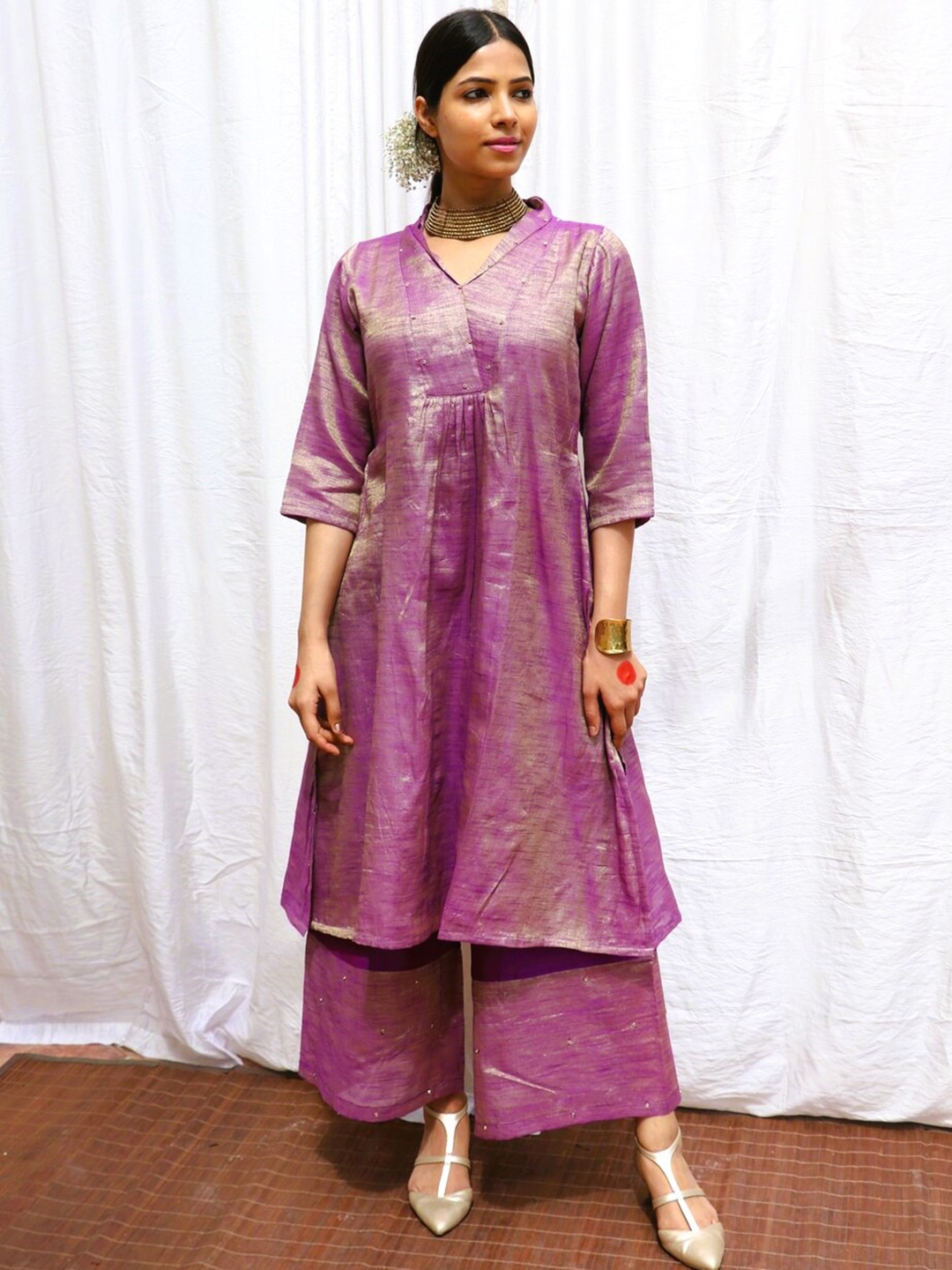 

Chidiyaa A-Line Kurta With Palazzos, Purple