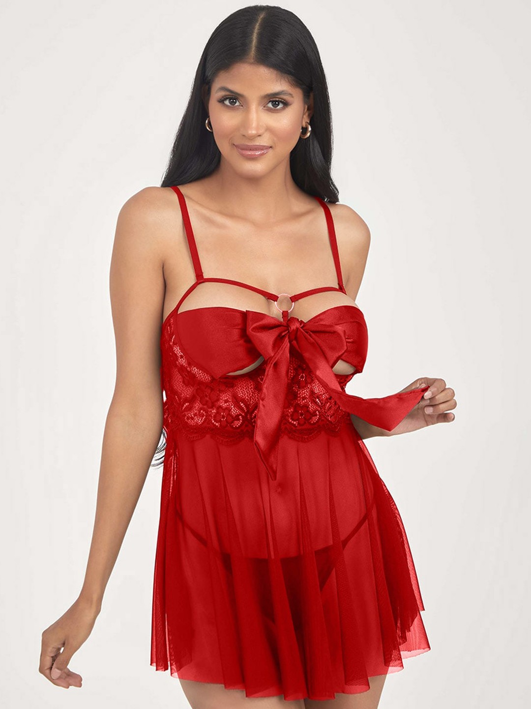 

FIMBUL Self Design Net Baby Doll, Red