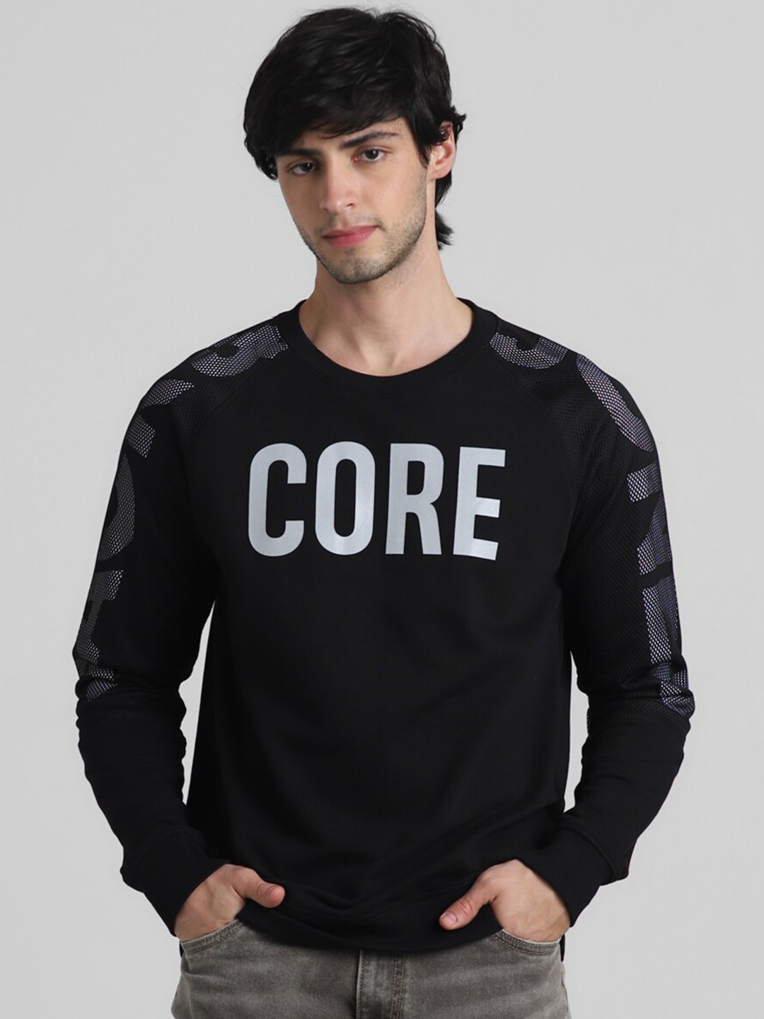 

Jack & Jones Typography Printed Pure Cotton Pullover, Black