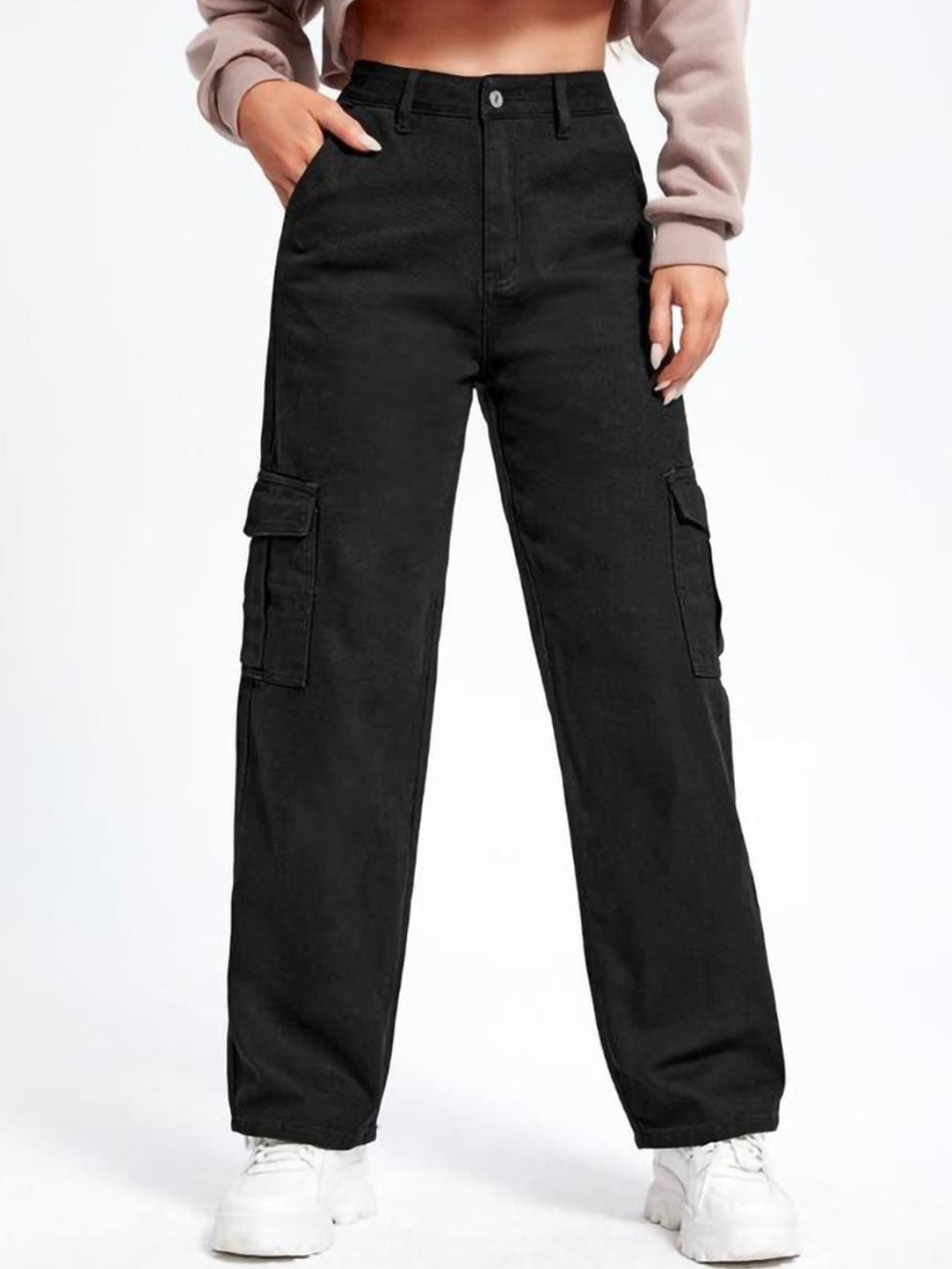 

Kotty Women Jean Straight Fit High-Rise Clean Look Stretchable Jeans, Black