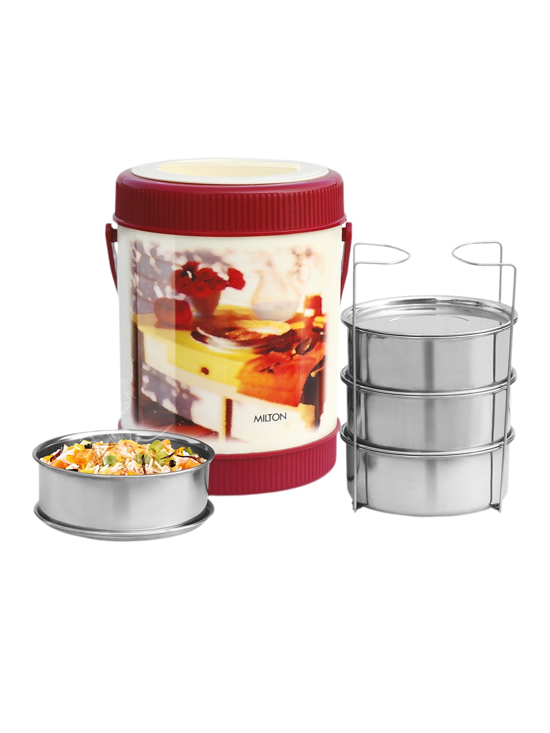 

Milton Maroon Sheriff Tiffin 4 Stainless Steel PU Insulated Double Walled Containers 3 L