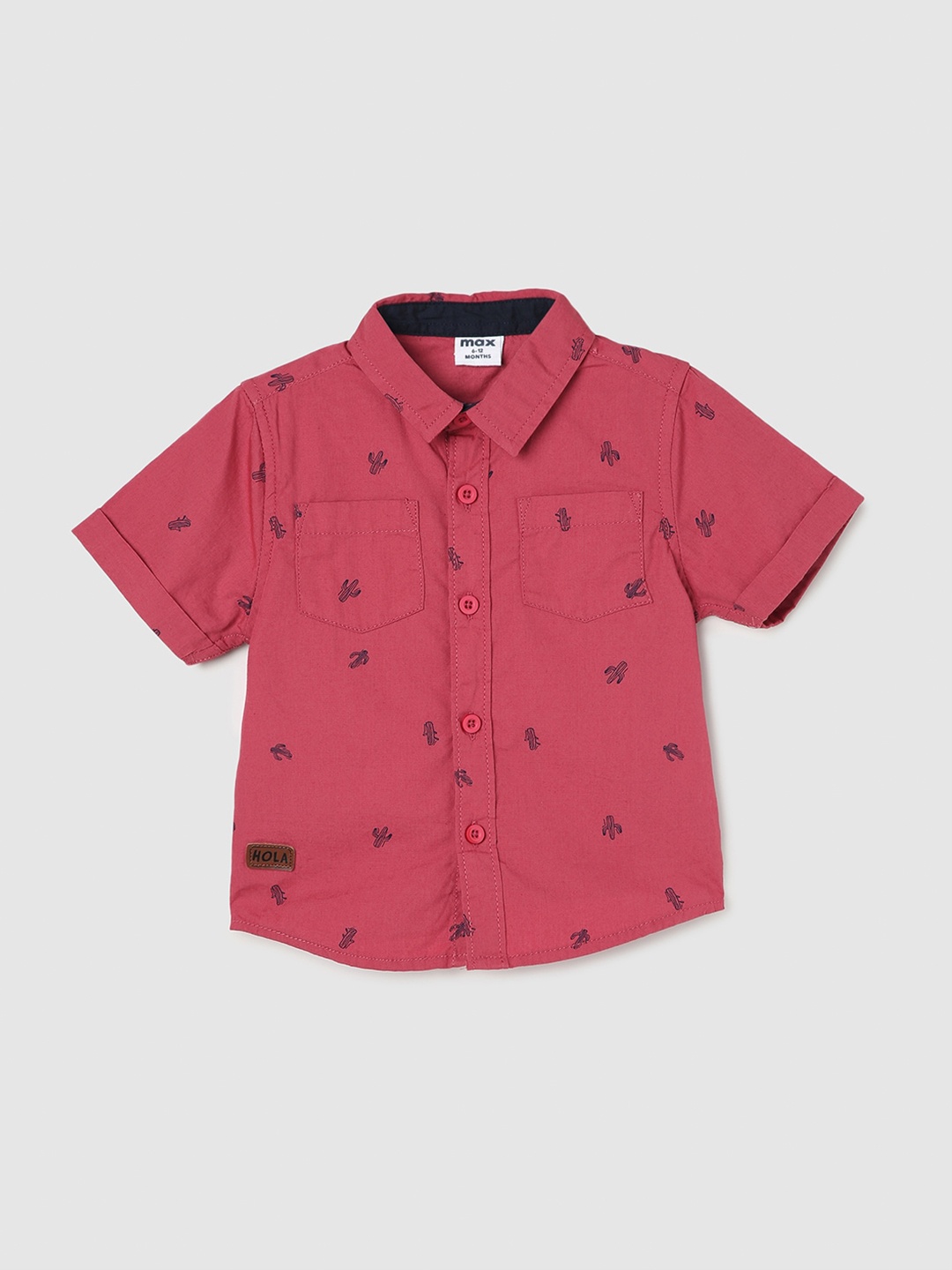 

max Infants Boys Conversational Printed Pure Cotton Casual Shirt, Coral