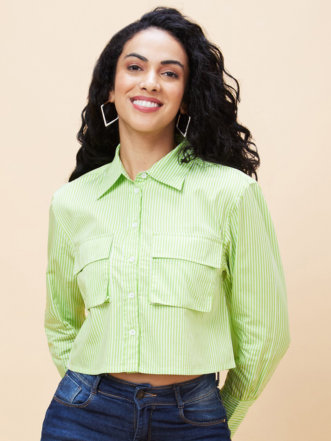 

Globus Striped Cotton Shirt Style Top, Green