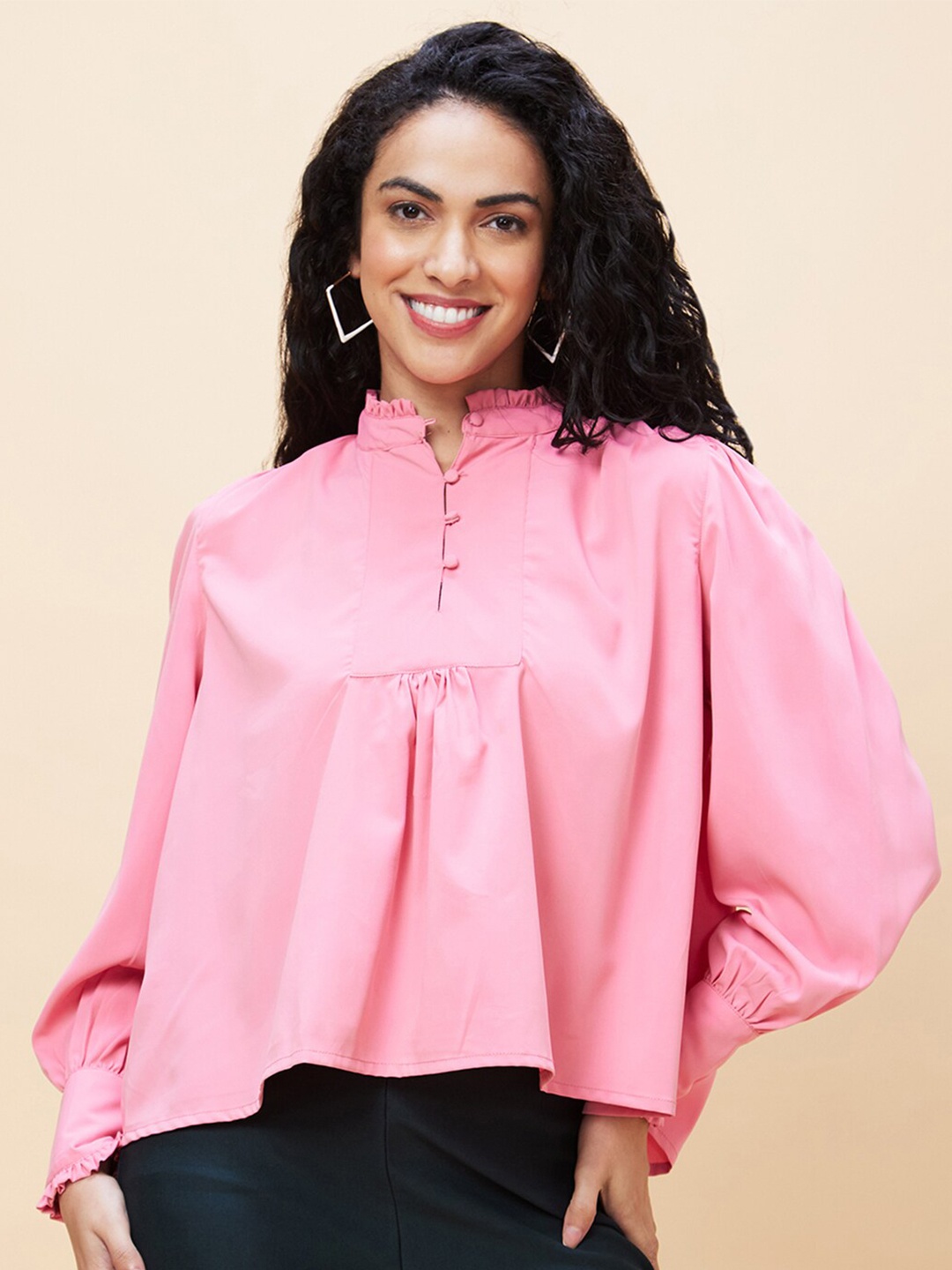 

Globus Mandarin Collar Regular Top, Pink