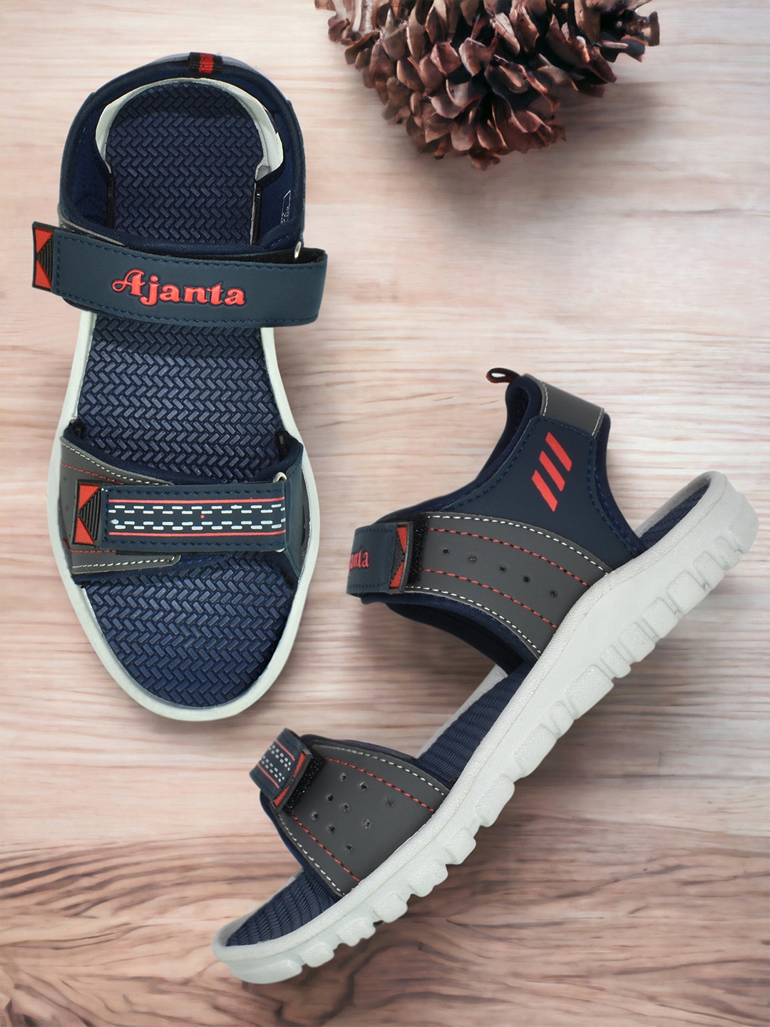 

Ajanta Men Textured Sports Sandals With Velcro Closure, Navy blue