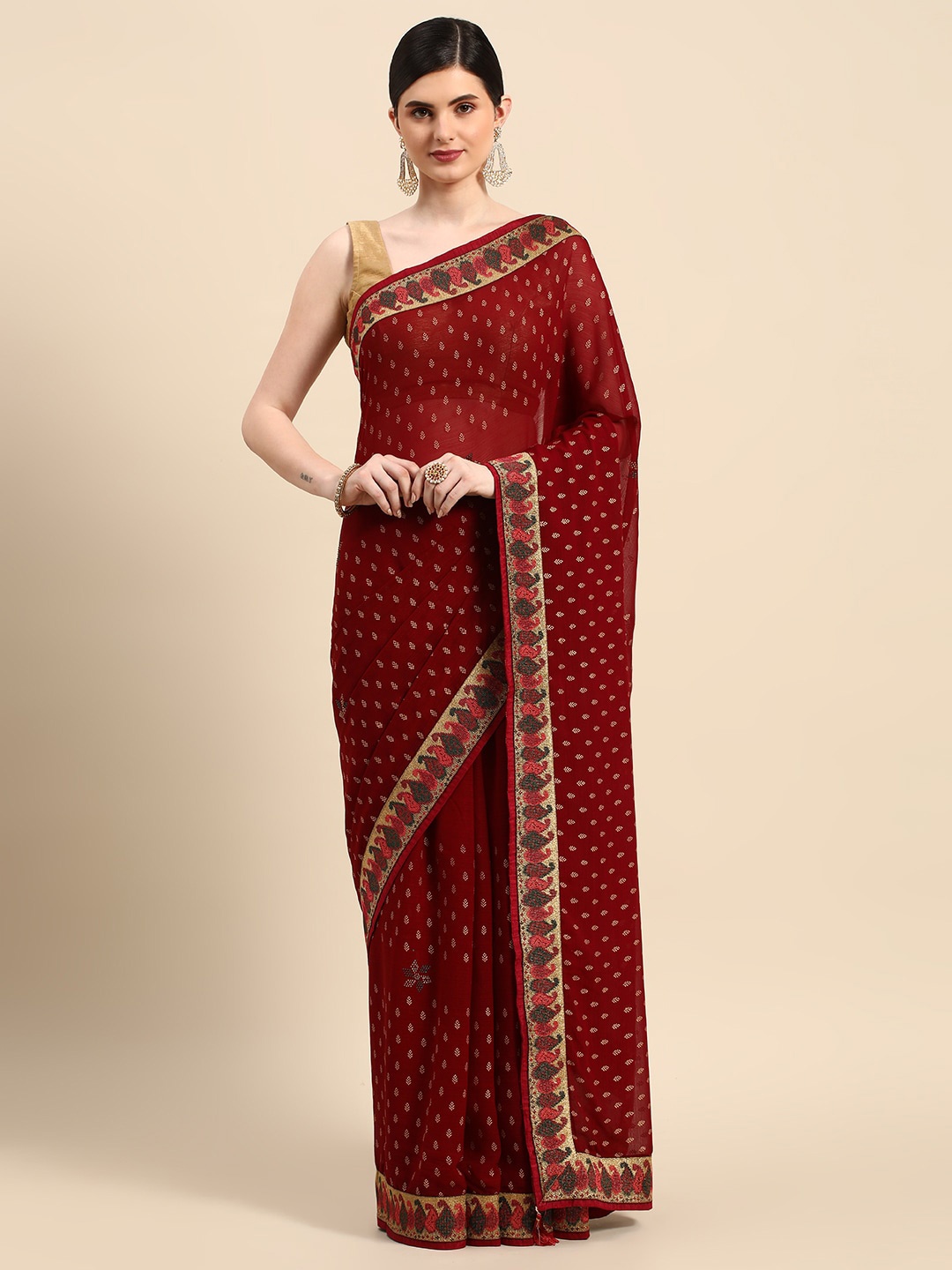 

Mitera Ethnic Motifs Printed Zari Pure Silk Saree, Maroon