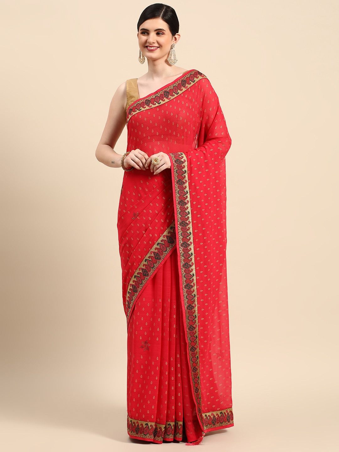 

Mitera Ethnic Motifs Printed Zari Pure Silk Saree, Pink