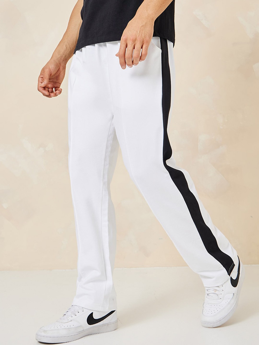 

Styli Men Colourblocked Pure Cotton Straight Fit Track Pants, White