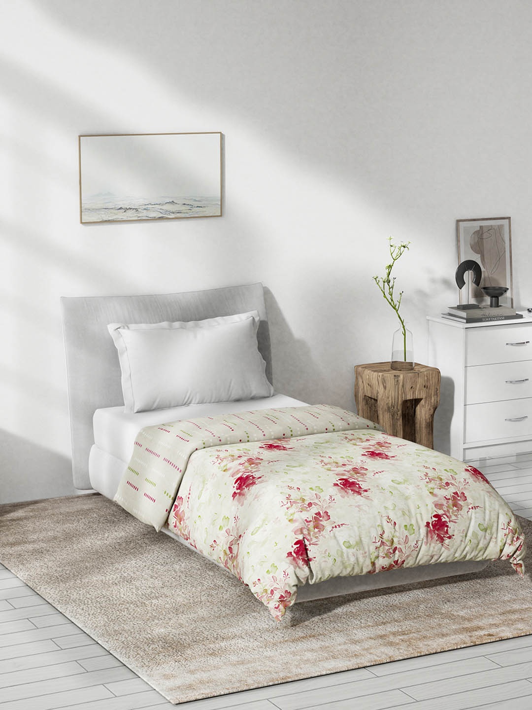 

DDecor White & Red Floral Mild Winter Reversible Cotton Single Bed Dohar