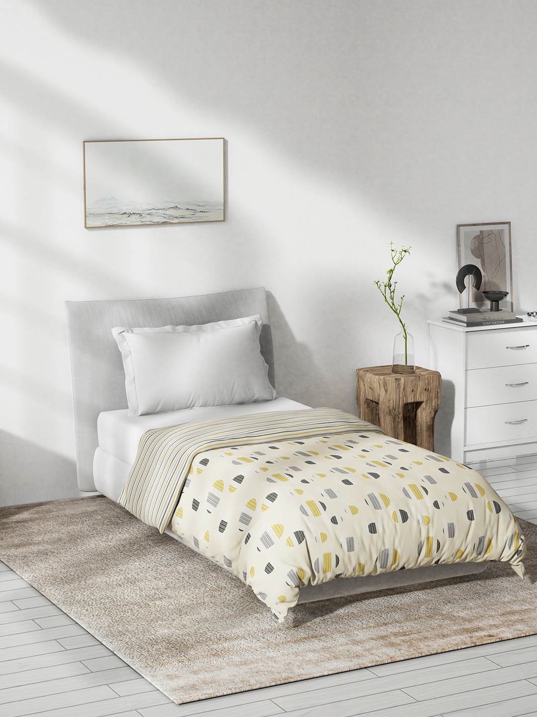 

DDecor Yellow & Grey Geometric Mild Winter Reversible Cotton Single Bed Dohar
